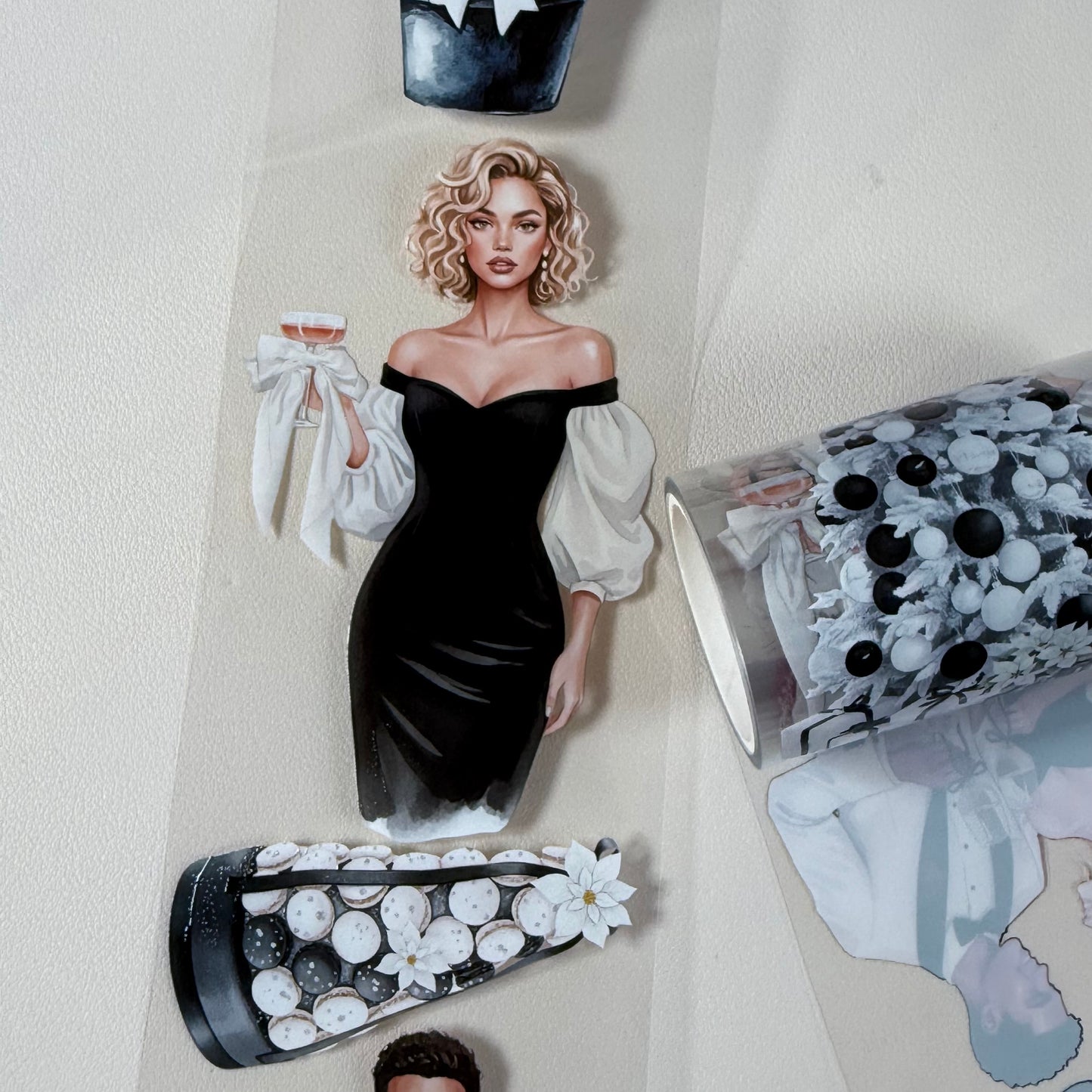 PET 3D raised Noir Noel Luxe and Pinkmas tape,one roll fashion, junk journal, scrapbooking,bullet journal, card making.