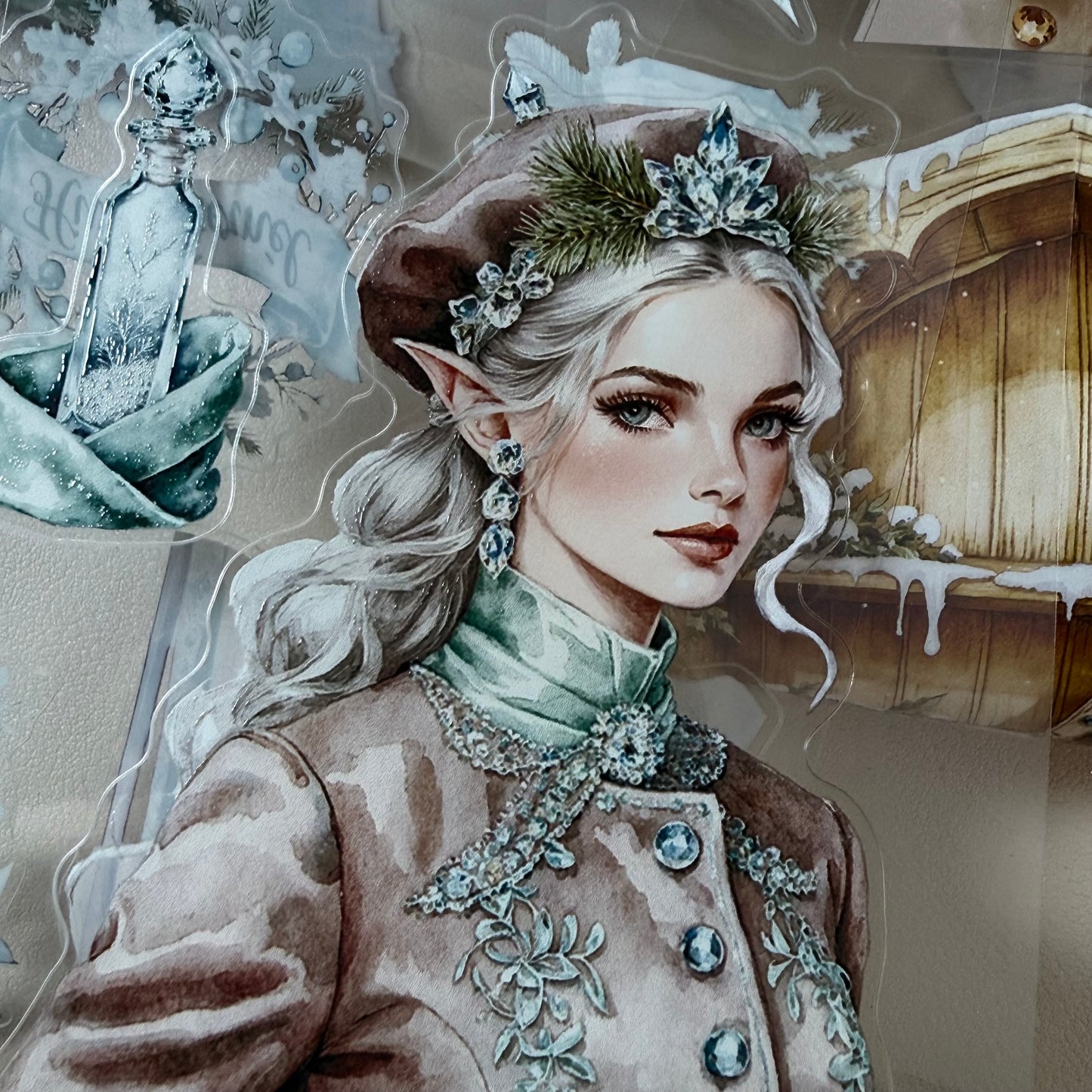 KISSCUT  Winter Elven Couture and Topaz Winter Witch PET 3D raised tape,one roll fashion, junk journal, scrapbooking,bullet journal, card making.