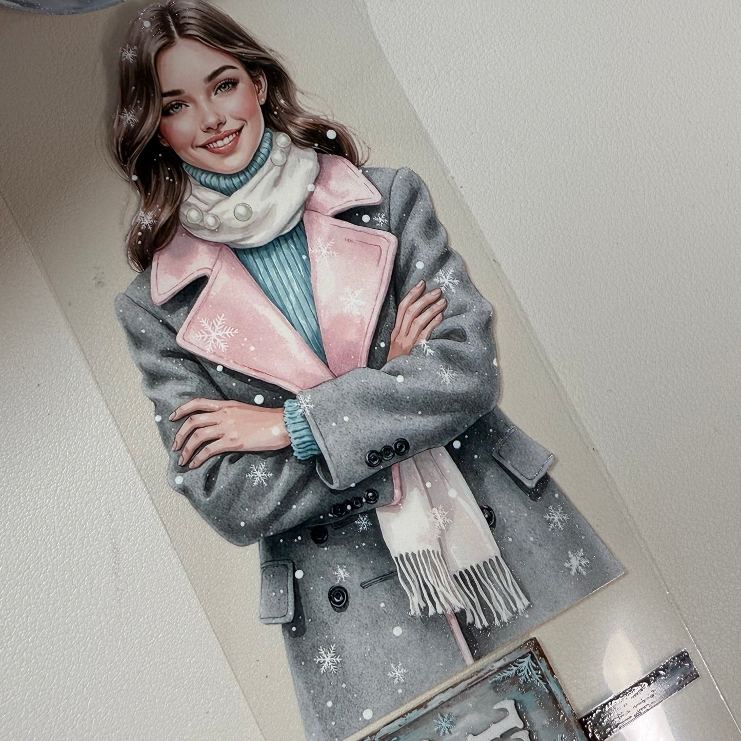 PET 3D raised Pastel Elegant Winter and  Winter Fantasy Village tape,one roll fashion, junk journal, scrapbooking,bullet journal, card making.