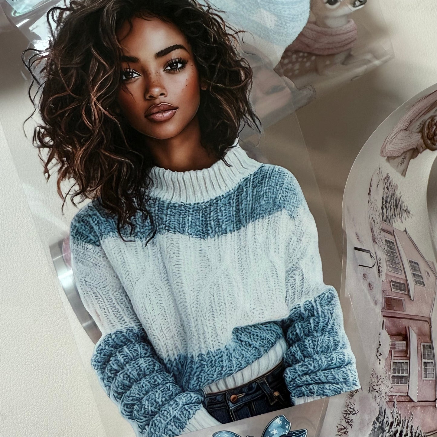 PET 3D raised Pink Winter and Winter Wishes tape,one roll fashion, junk journal, scrapbooking,bullet journal, card making.