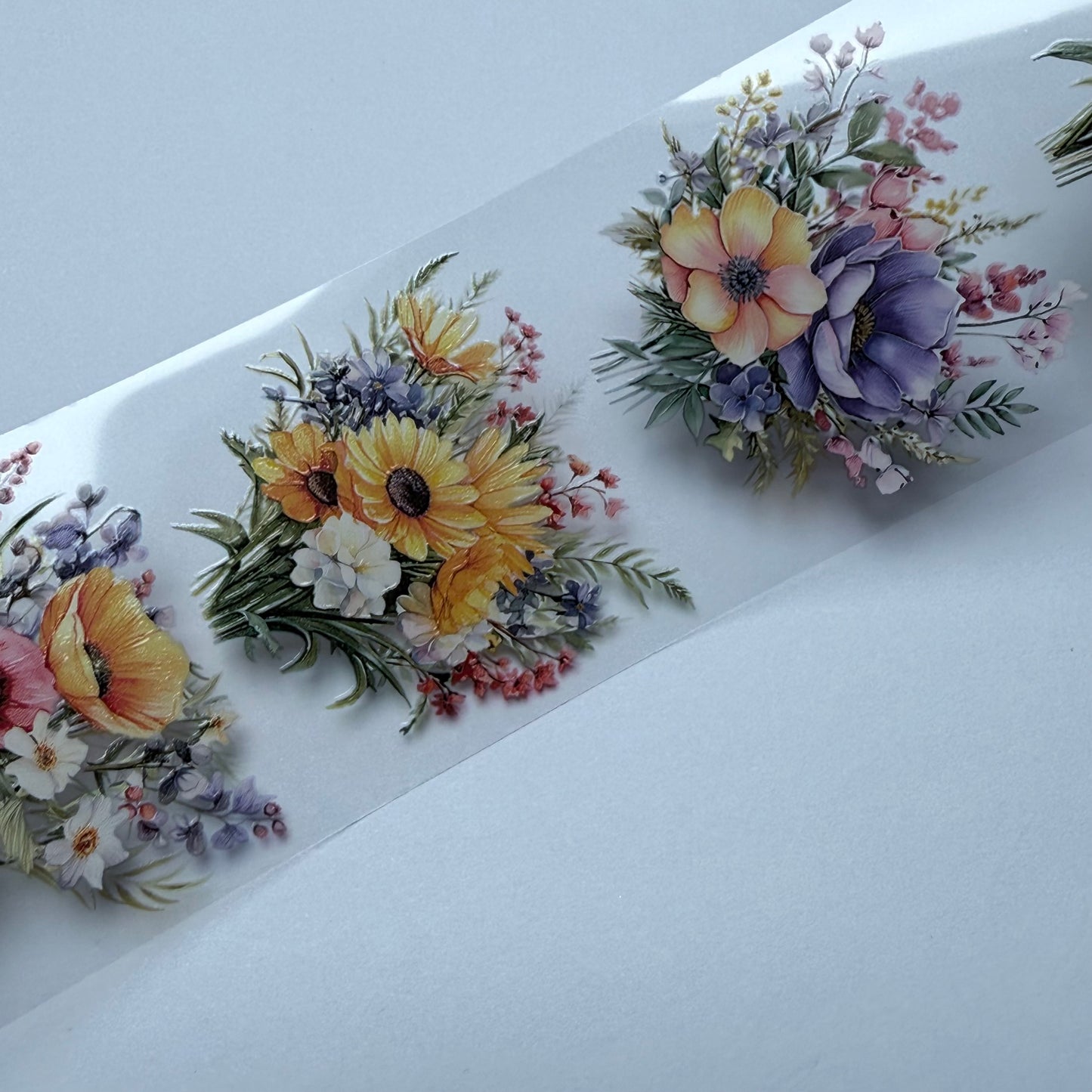 PET 3D raised  flowers tape,one roll fashion, junk journal, scrapbooking,bullet journal, card making.