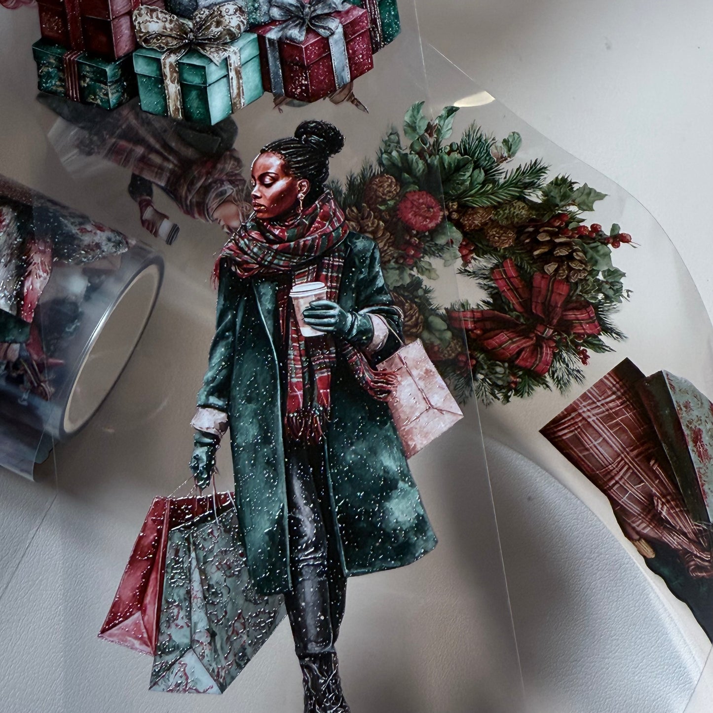 PET 3D raised Christmas Market and Frosted Winter tape,one roll fashion, junk journal, scrapbooking,bullet journal, card making.