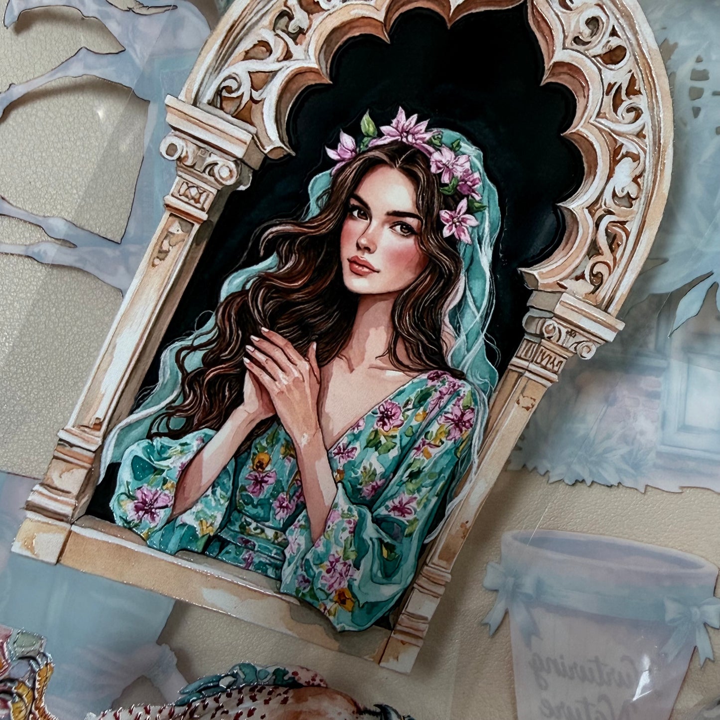 Moorish Alhambra Whispers and Spring Garden Society PET 3D raised tape,one roll fashion, junk journal, scrapbooking,bullet journal, card making.