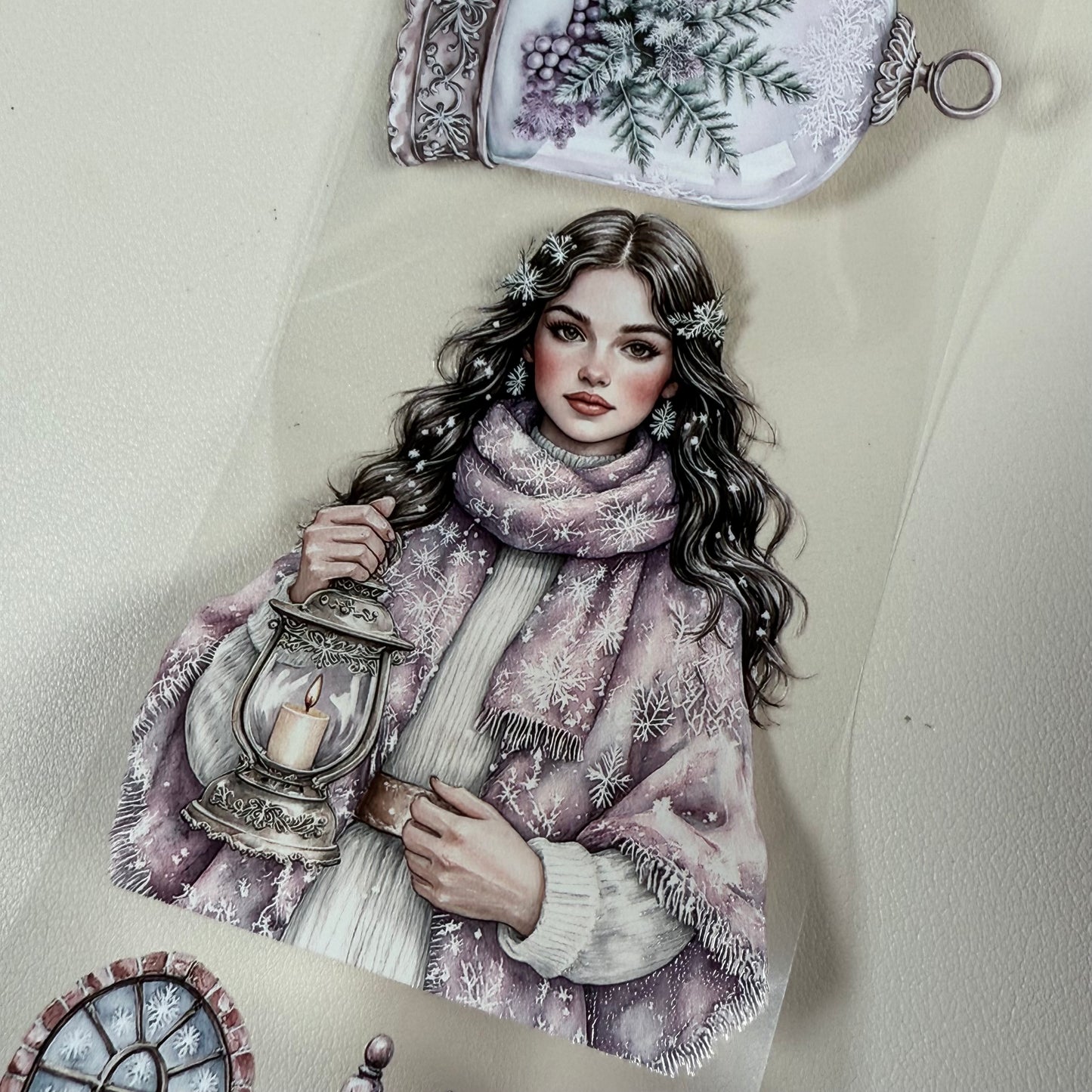 PET 3D raised Pink and teal Christmas and Frosted Fables tape,one roll fashion, junk journal, scrapbooking,bullet journal, card making.