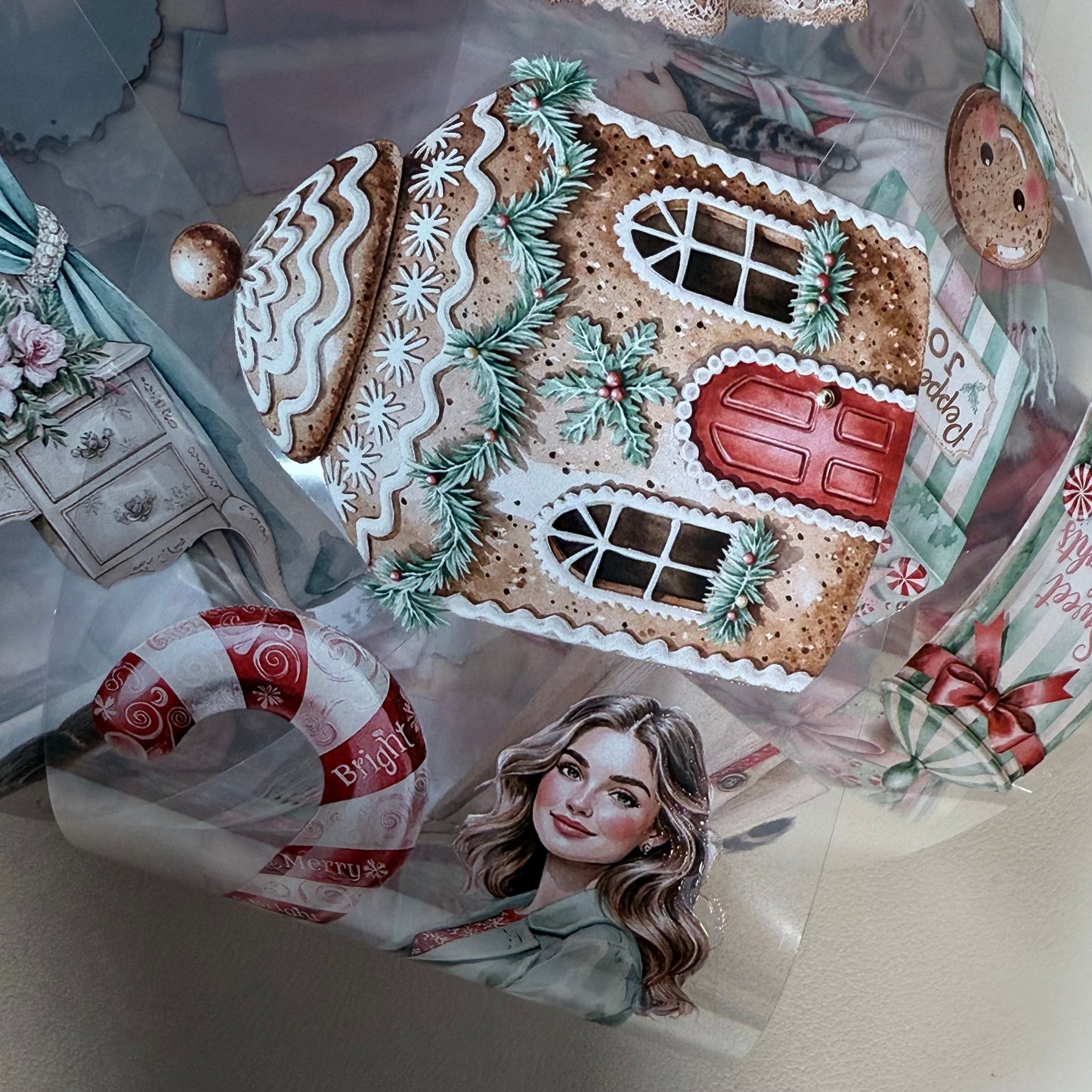 PET 3D raised Candy Cane Lane2 and Holiday Dreams tape,one roll fashion, junk journal, scrapbooking,bullet journal, card making.