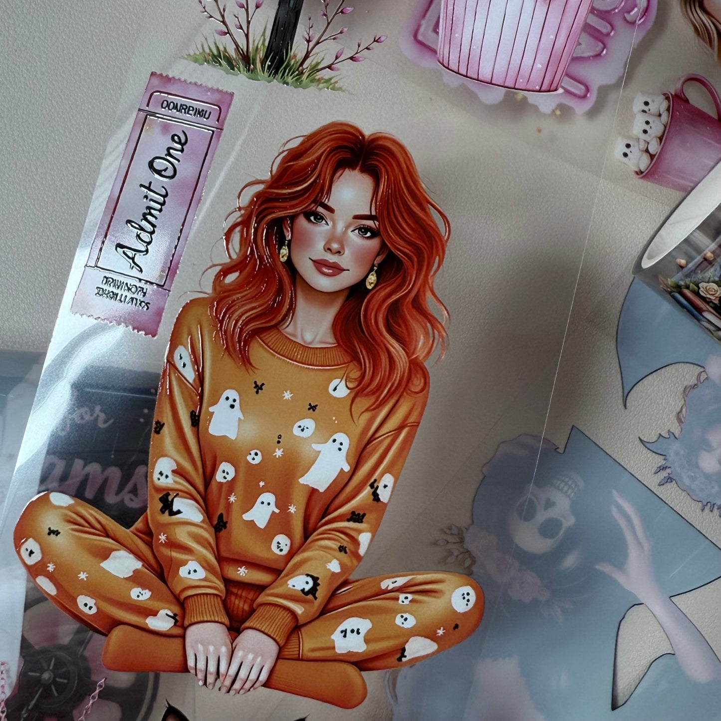 PET 3D raised Floral Halloween and movie night tape,one roll fashion, junk journal, scrapbooking,bullet journal, card making.