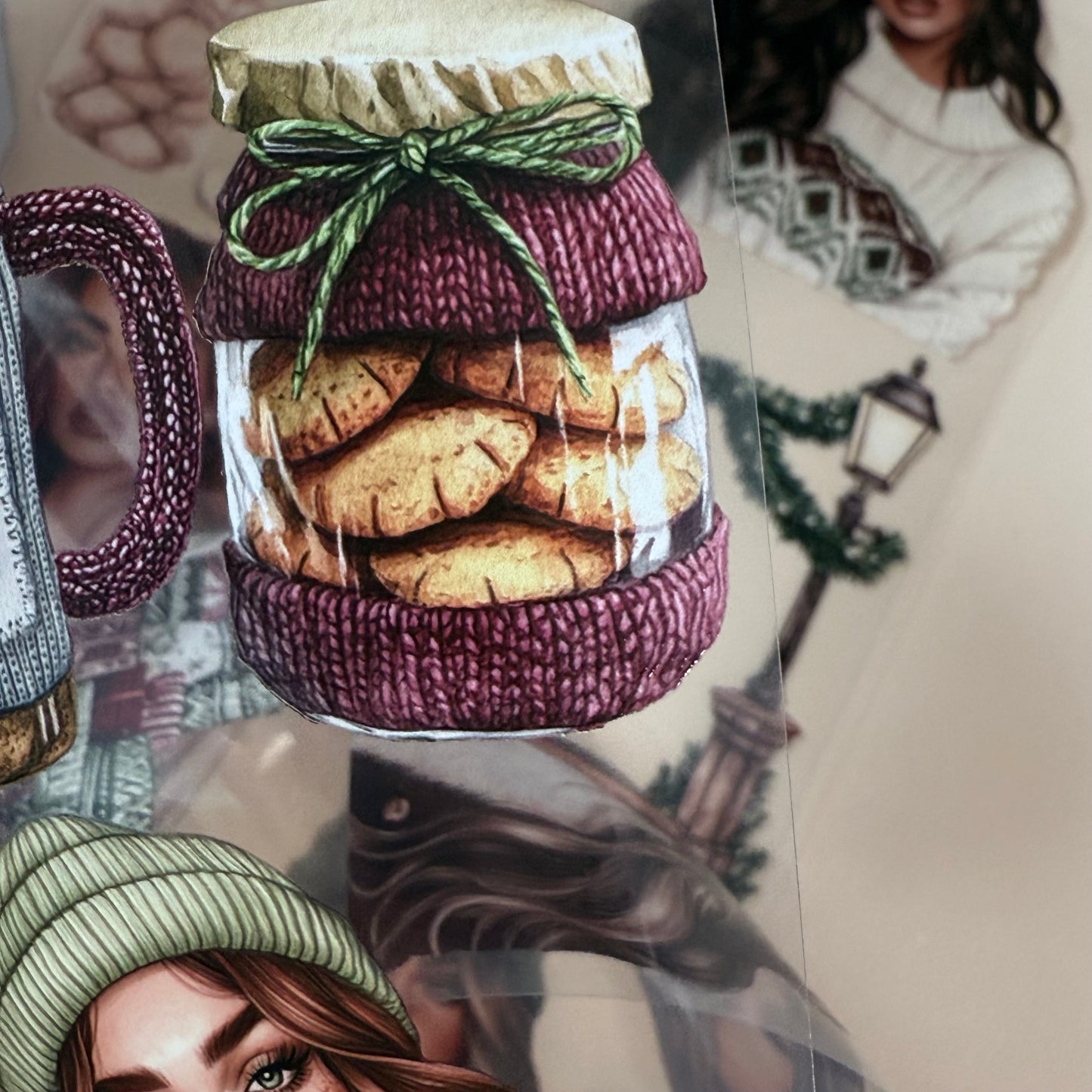 PET 3D raised Nordic Knit Winter and Champagne Christmas tape,one roll fashion, junk journal, scrapbooking,bullet journal, card making.