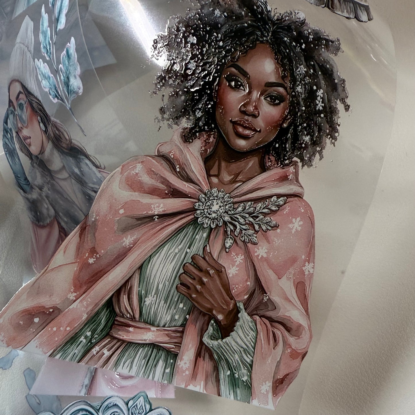 PET 3D raised Pastel Elegant Winter and  Winter Fantasy Village tape,one roll fashion, junk journal, scrapbooking,bullet journal, card making.