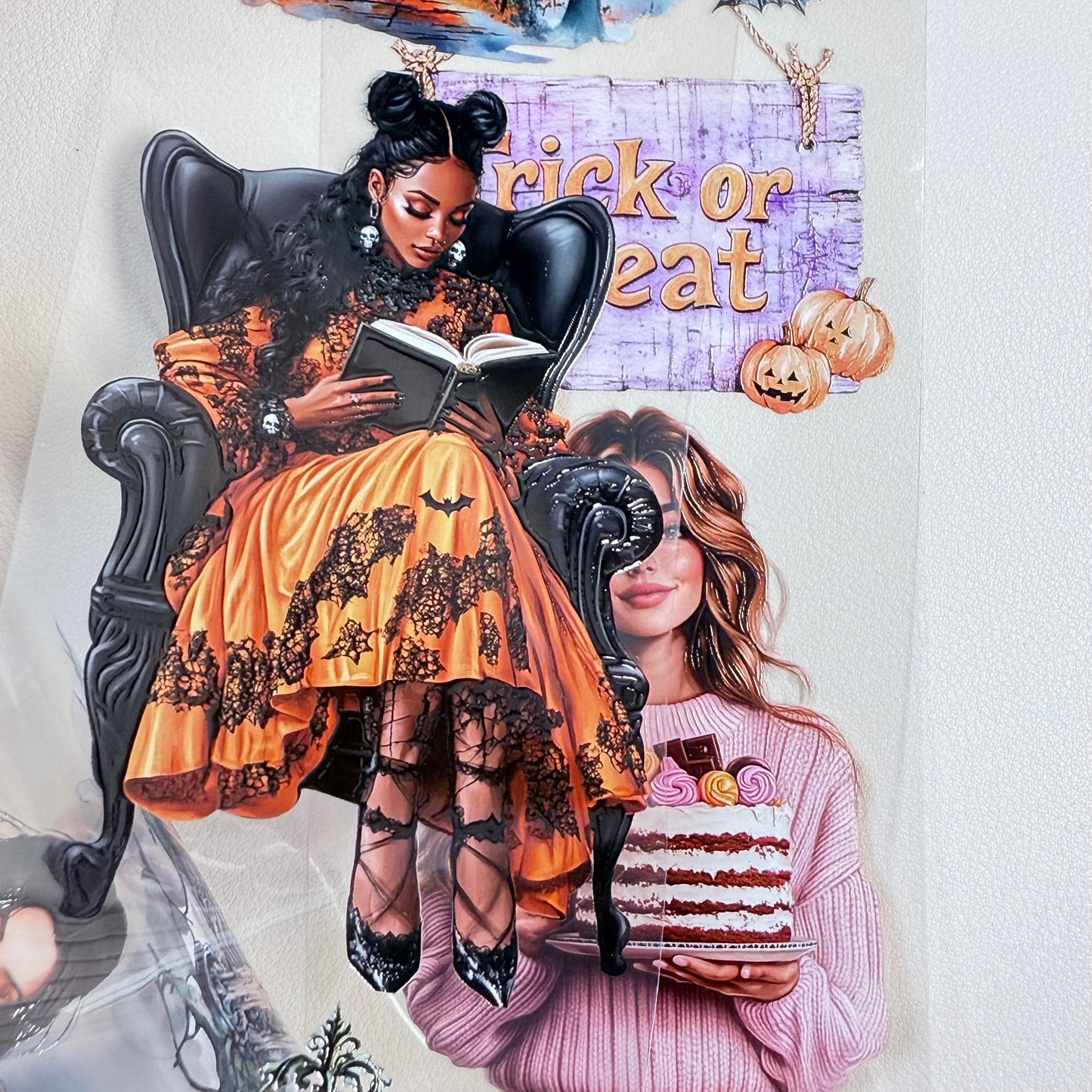 PET 3D raised Trick or treat and Spooky Academia tape,one roll fashion, junk journal, scrapbooking,bullet journal, card making.