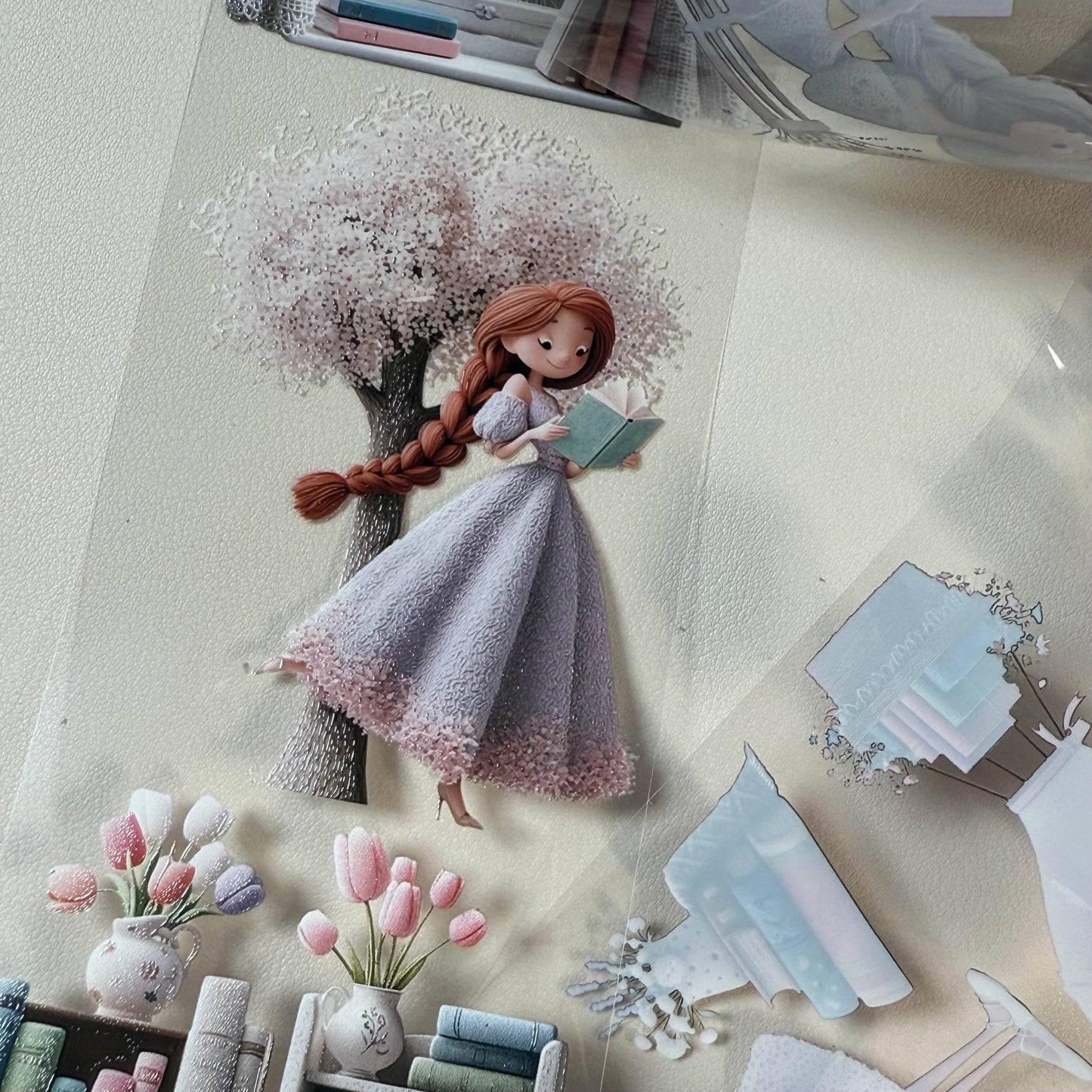 PET 3D raised Girls Planner and Whimsical Reading tape,one roll fashion, junk journal, scrapbooking,bullet journal, card making.