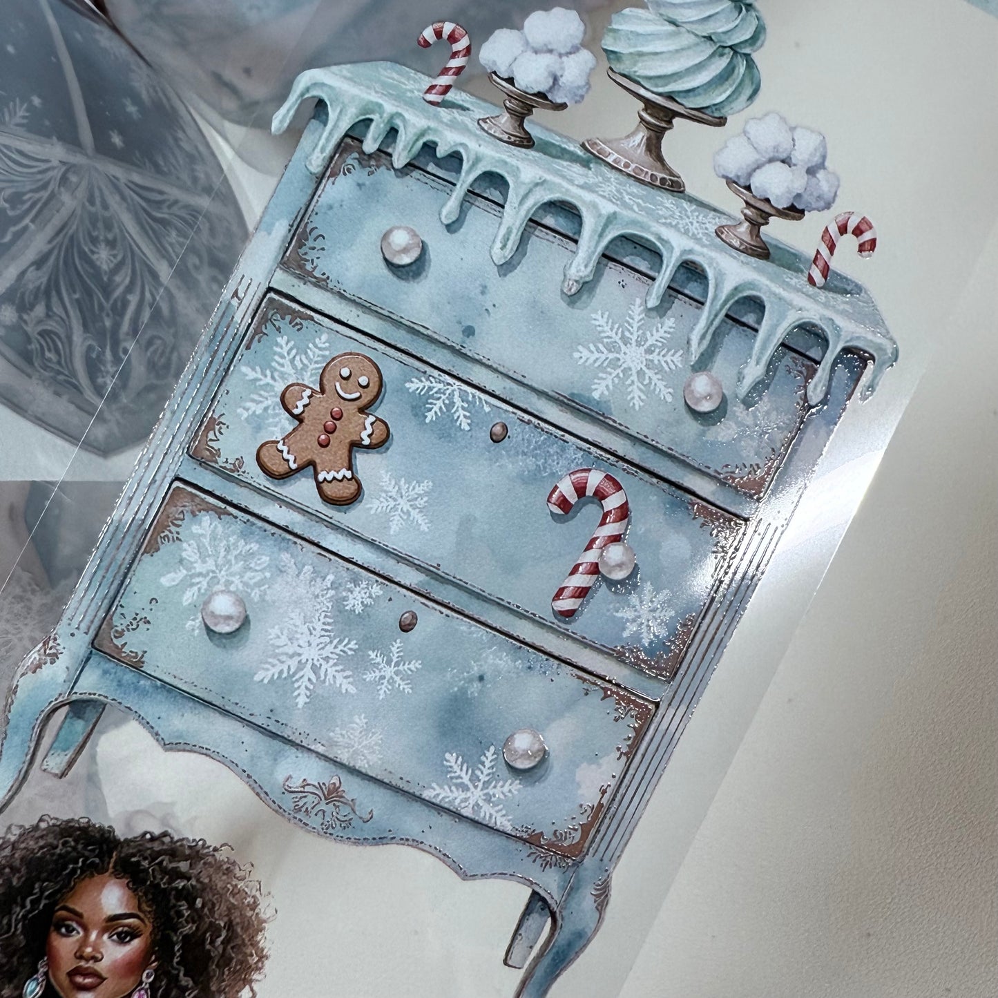 PET 3D raised Winter Oracle and Pastel Christmas tape,one roll fashion, junk journal, scrapbooking,bullet journal, card making.