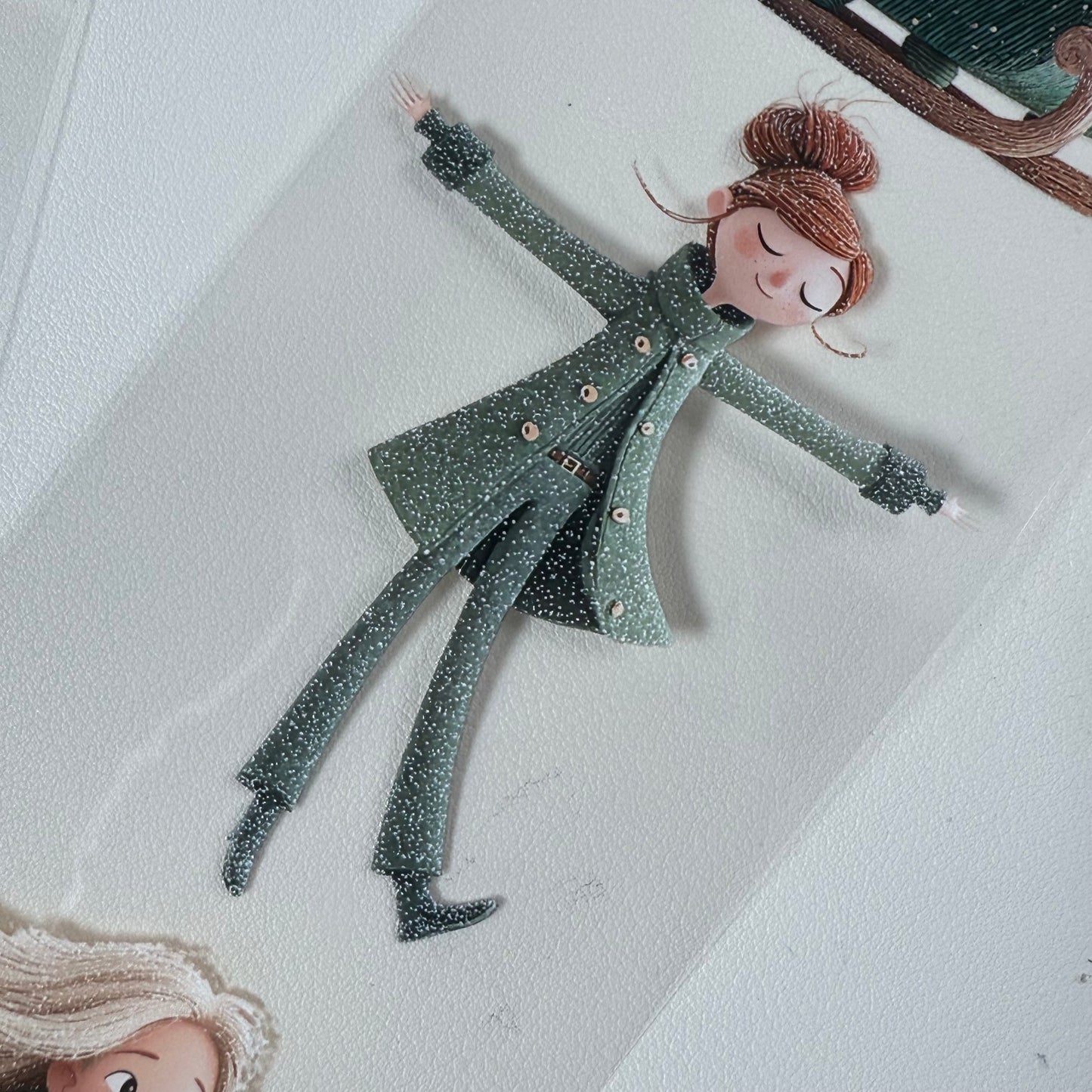 PET 3D raised Whimsical City  and Green winter tape,one roll fashion, junk journal, scrapbooking,bullet journal, card making.