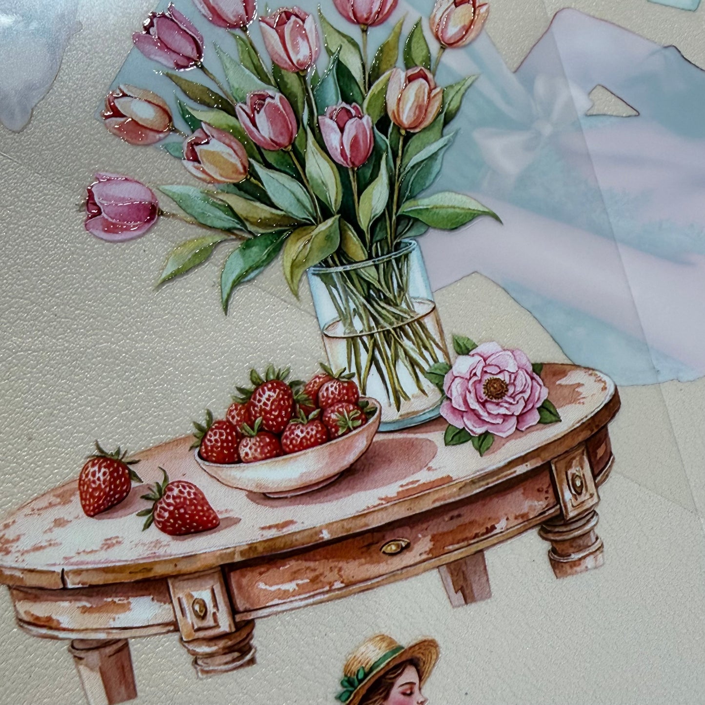 Rococo Spring Dreams and  Ginham Garden PET 3D raised tape,one roll fashion, junk journal, scrapbooking,bullet journal, card making.