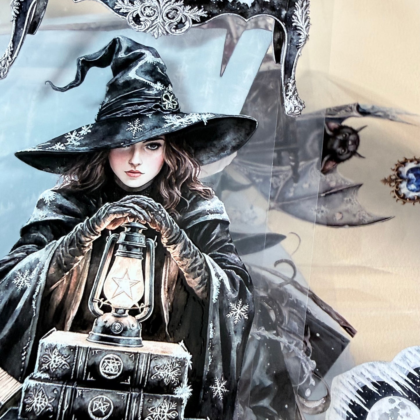 Moonlit Frost Witch and Lapis Lazuli Winter Witch PET 3D raised tape,one roll fashion, junk journal, scrapbooking,bullet journal, card making.