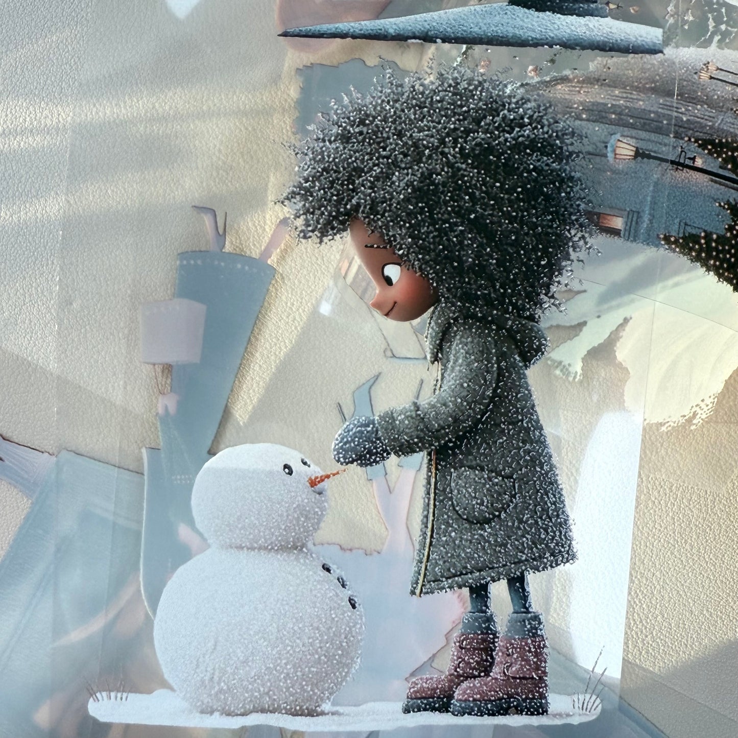 PET 3D raised Whimsical City  and Green winter tape,one roll fashion, junk journal, scrapbooking,bullet journal, card making.