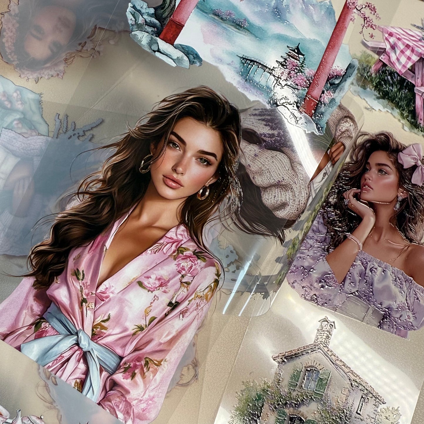 PET 3D raised Lavender Provence and Japanese dreams tape,one roll fashion, junk journal, scrapbooking,bullet journal, card making.