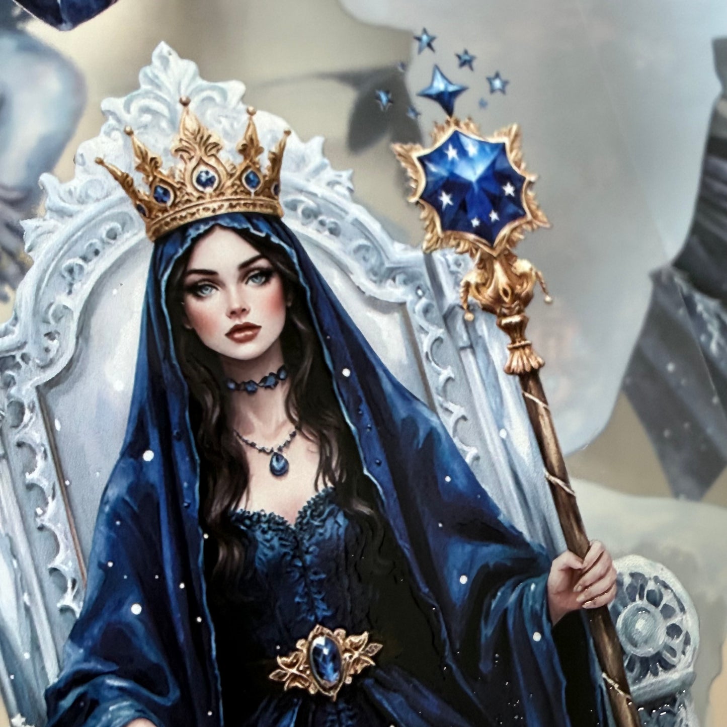 Moonlit Frost Witch and Lapis Lazuli Winter Witch PET 3D raised tape,one roll fashion, junk journal, scrapbooking,bullet journal, card making.