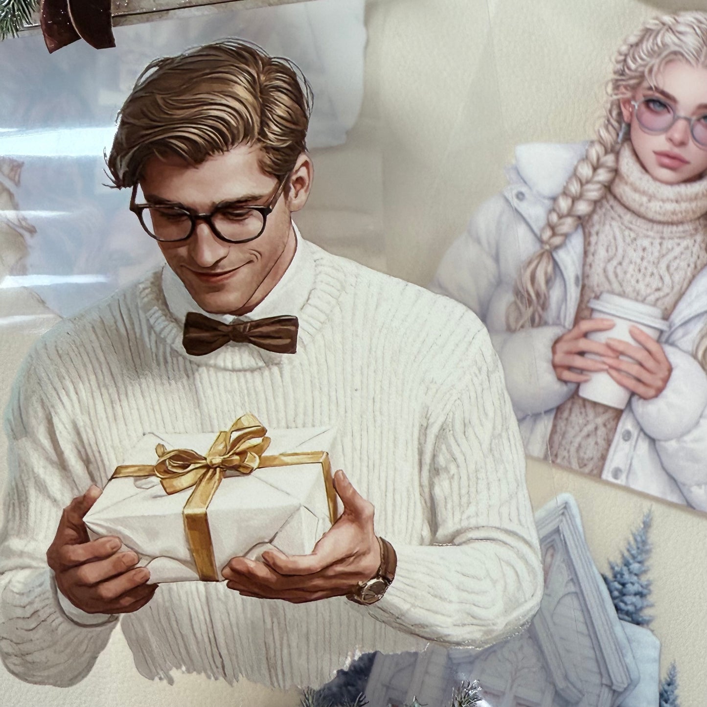 PET 3D raised Classy Old Money and White Luxe Crhistmas tape,one roll fashion, junk journal, scrapbooking,bullet journal, card making.