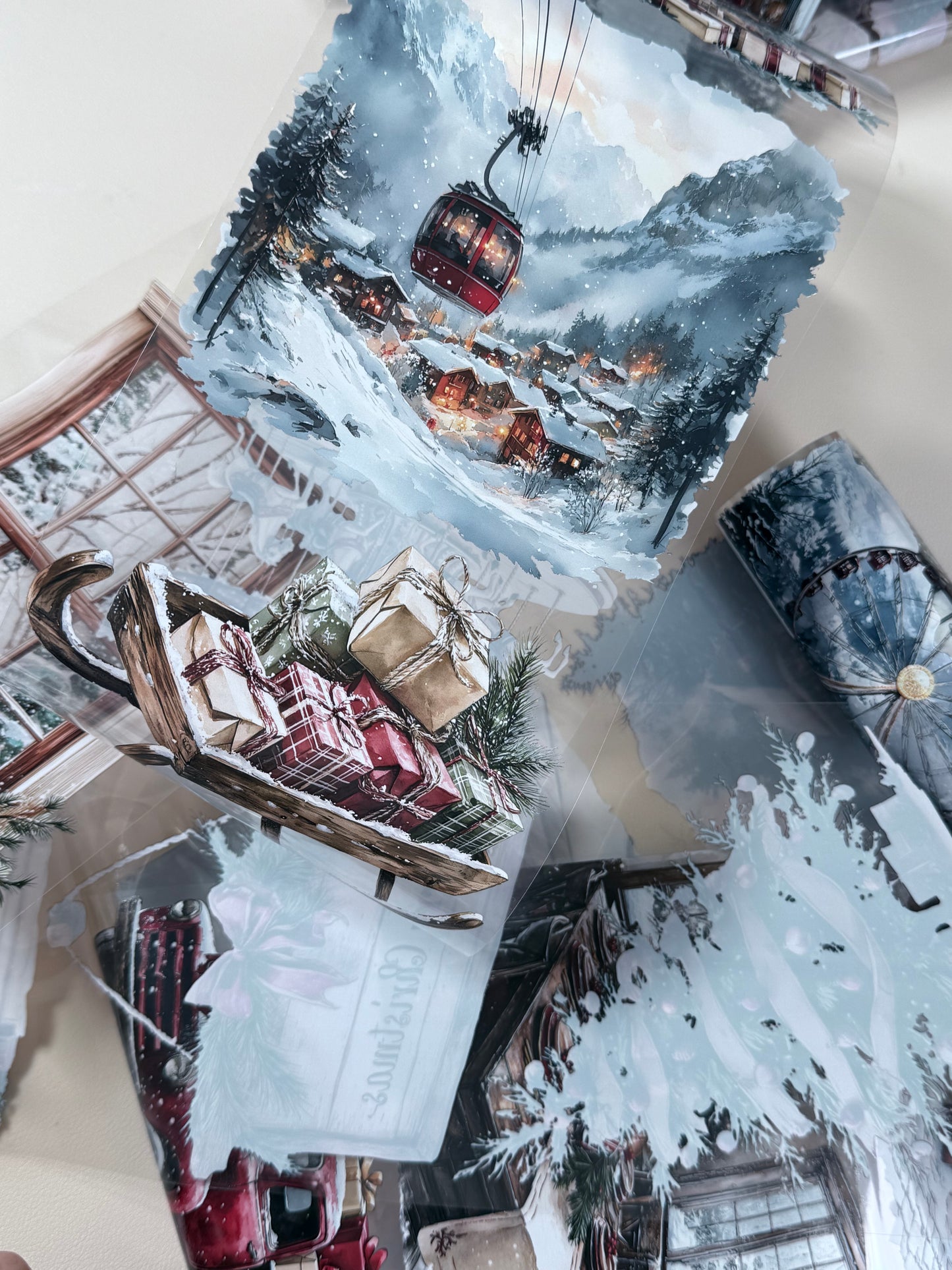 PET 3D raised Winter Landscape4 tape,one roll fashion, junk journal, scrapbooking,bullet journal, card making.