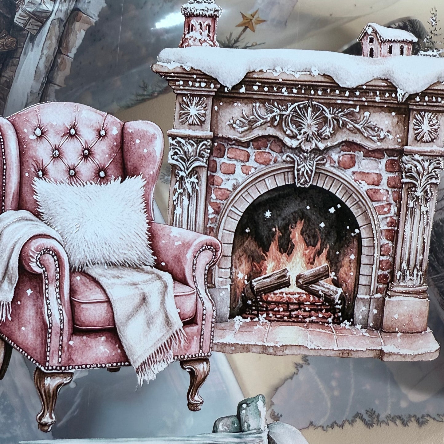 PET 3D raised Winter Landscape tape,one roll fashion, junk journal, scrapbooking,bullet journal, card making.