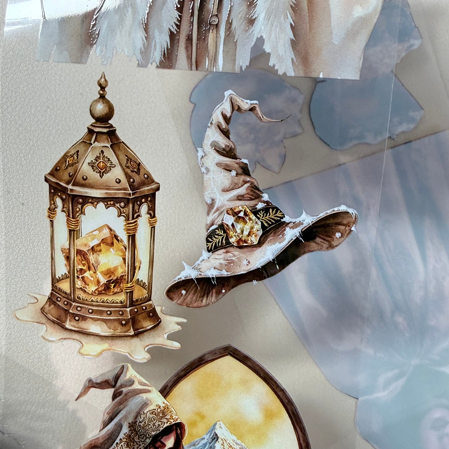 Citrine Winter Witch and  Pearl Winter Witch  PET 3D raised tape,one roll fashion, junk journal, scrapbooking,bullet journal, card making.
