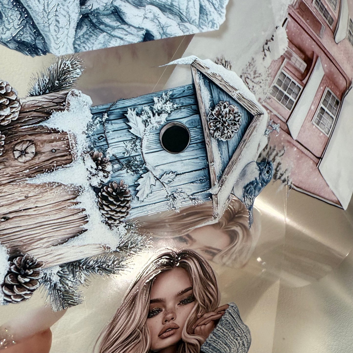 PET 3D raised Pink Winter and Winter Wishes tape,one roll fashion, junk journal, scrapbooking,bullet journal, card making.