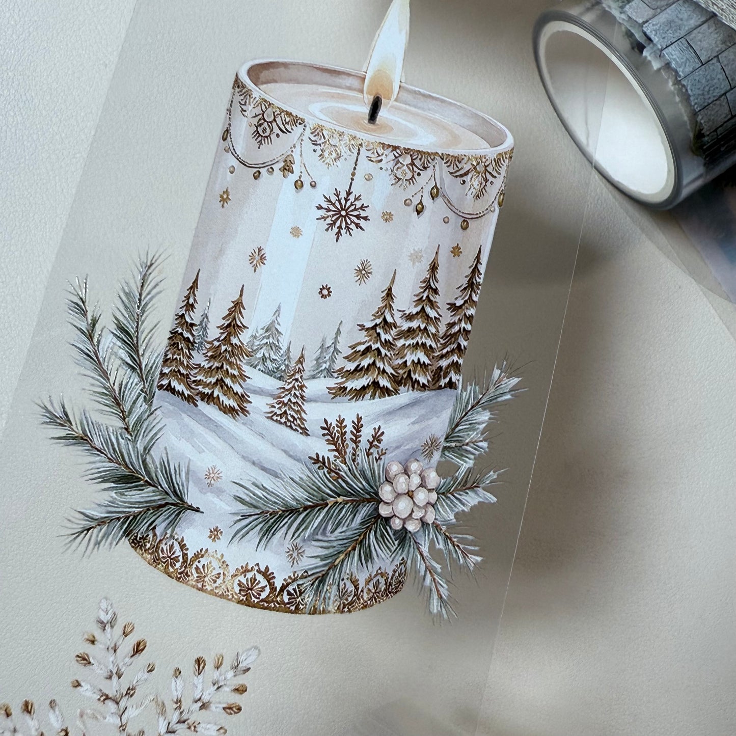 PET 3D raised Christmas in the city and Boho Golden Christmas tape,one roll fashion, junk journal, scrapbooking,bullet journal, card making.