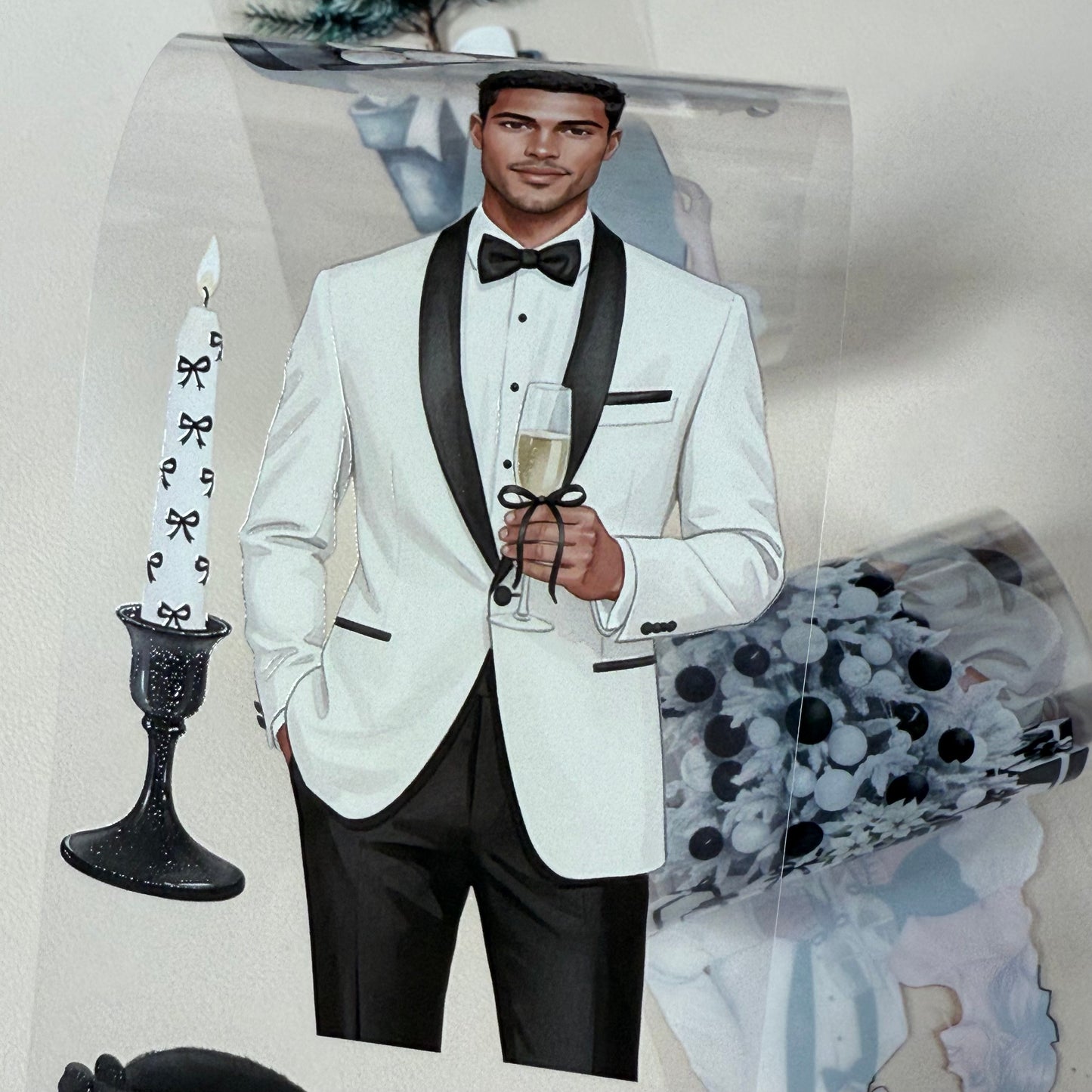 PET 3D raised Noir Noel Luxe and Pinkmas tape,one roll fashion, junk journal, scrapbooking,bullet journal, card making.