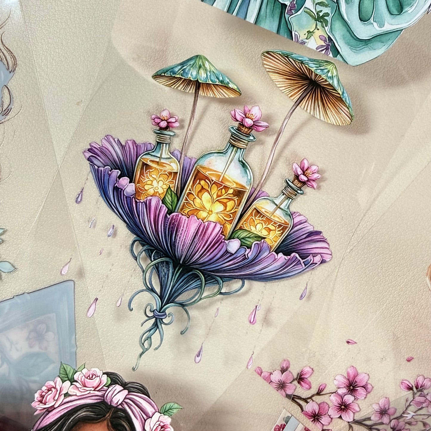 PET Magical Apothecary in Spring and Cherry Pink Garden 3D raised tape,one roll fashion, junk journal, scrapbooking,bullet journal, card making.