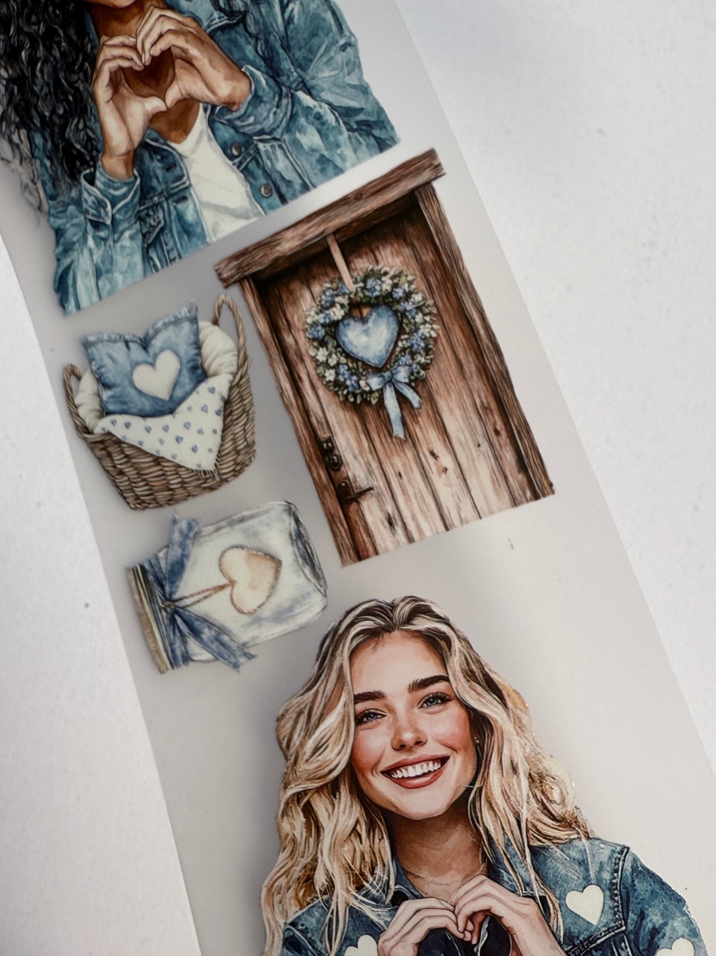 PET 3D raised tape planner and denim love tape,one roll fashion, junk journal, scrapbooking,bullet journal, card making.