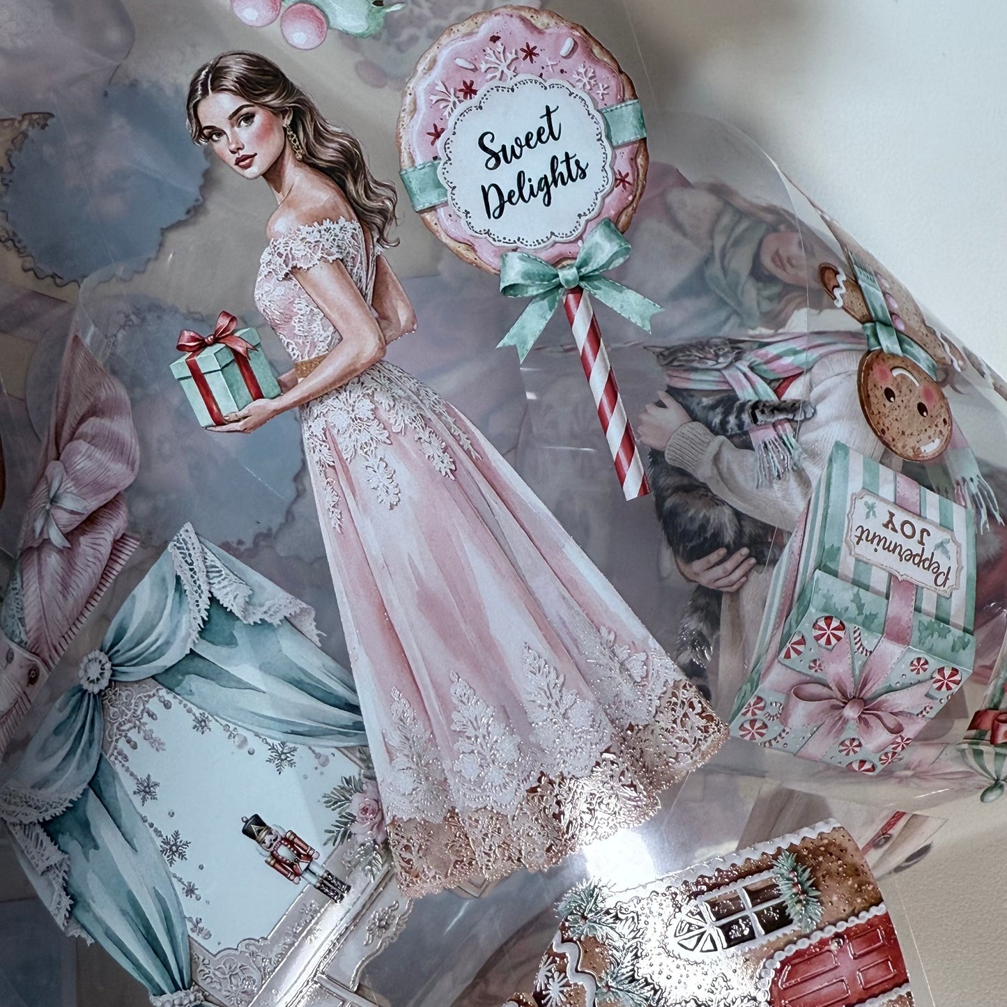 PET 3D raised Candy Cane Lane2 and Holiday Dreams tape,one roll fashion, junk journal, scrapbooking,bullet journal, card making.