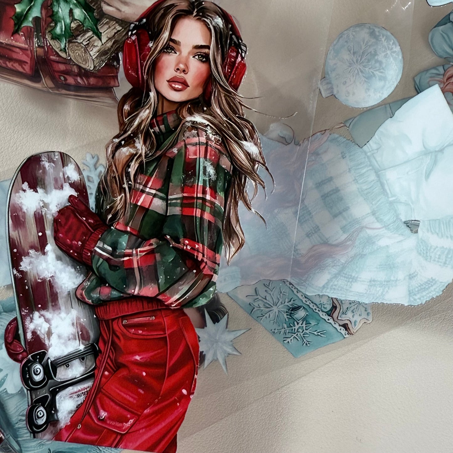 PET 3D raised Rustic Christmas and Frosted Northern lights tape,one roll fashion, junk journal, scrapbooking,bullet journal, card making.