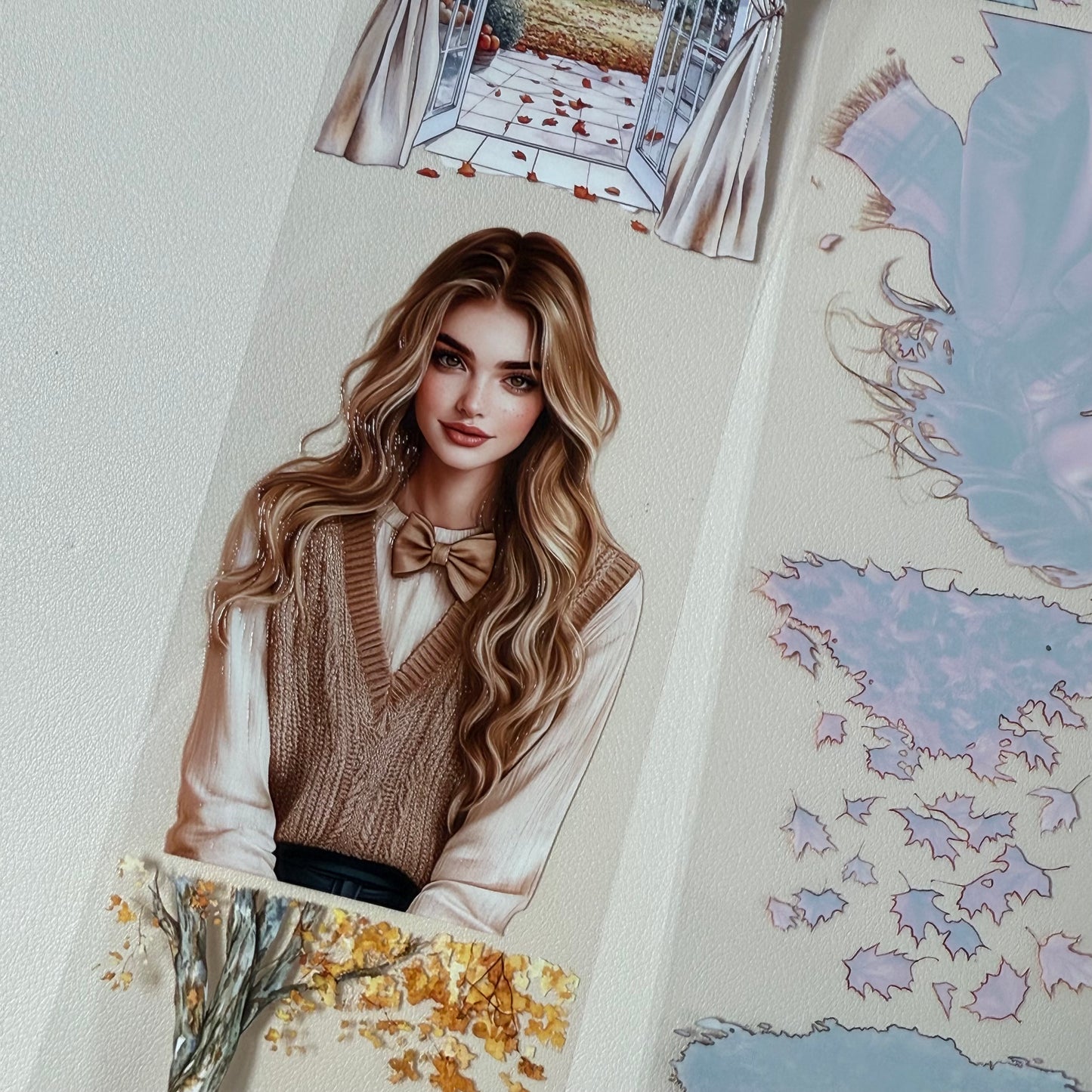 PET 3D raised Autumn wind and Cottage tape,one roll fashion, junk journal, scrapbooking,bullet journal, card making.