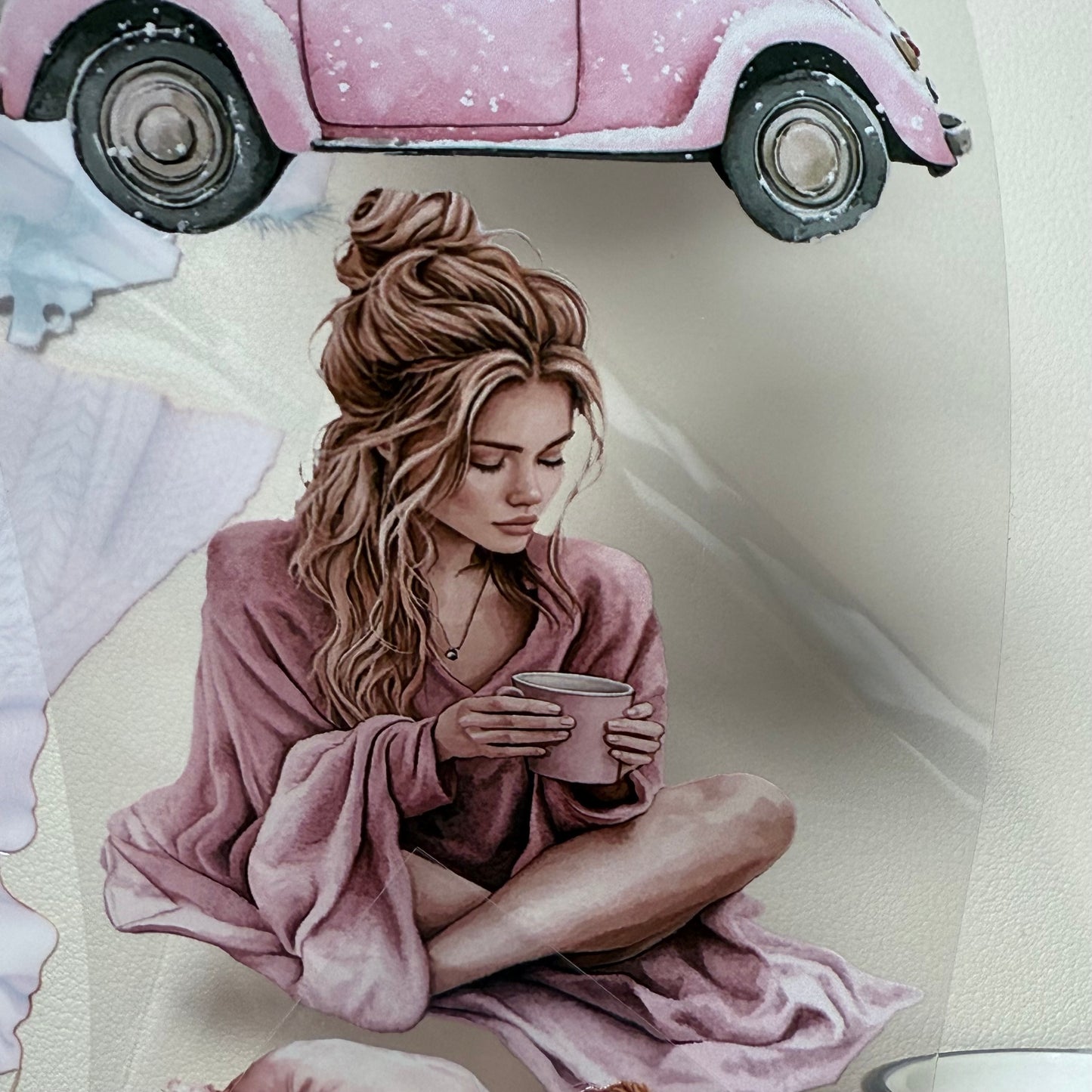 PET 3D raised Pink Winter and Winter Wishes tape,one roll fashion, junk journal, scrapbooking,bullet journal, card making.