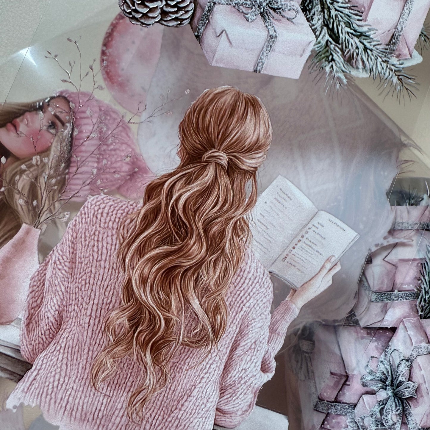 PET 3D raised Pink Winter and Winter Wishes tape,one roll fashion, junk journal, scrapbooking,bullet journal, card making.