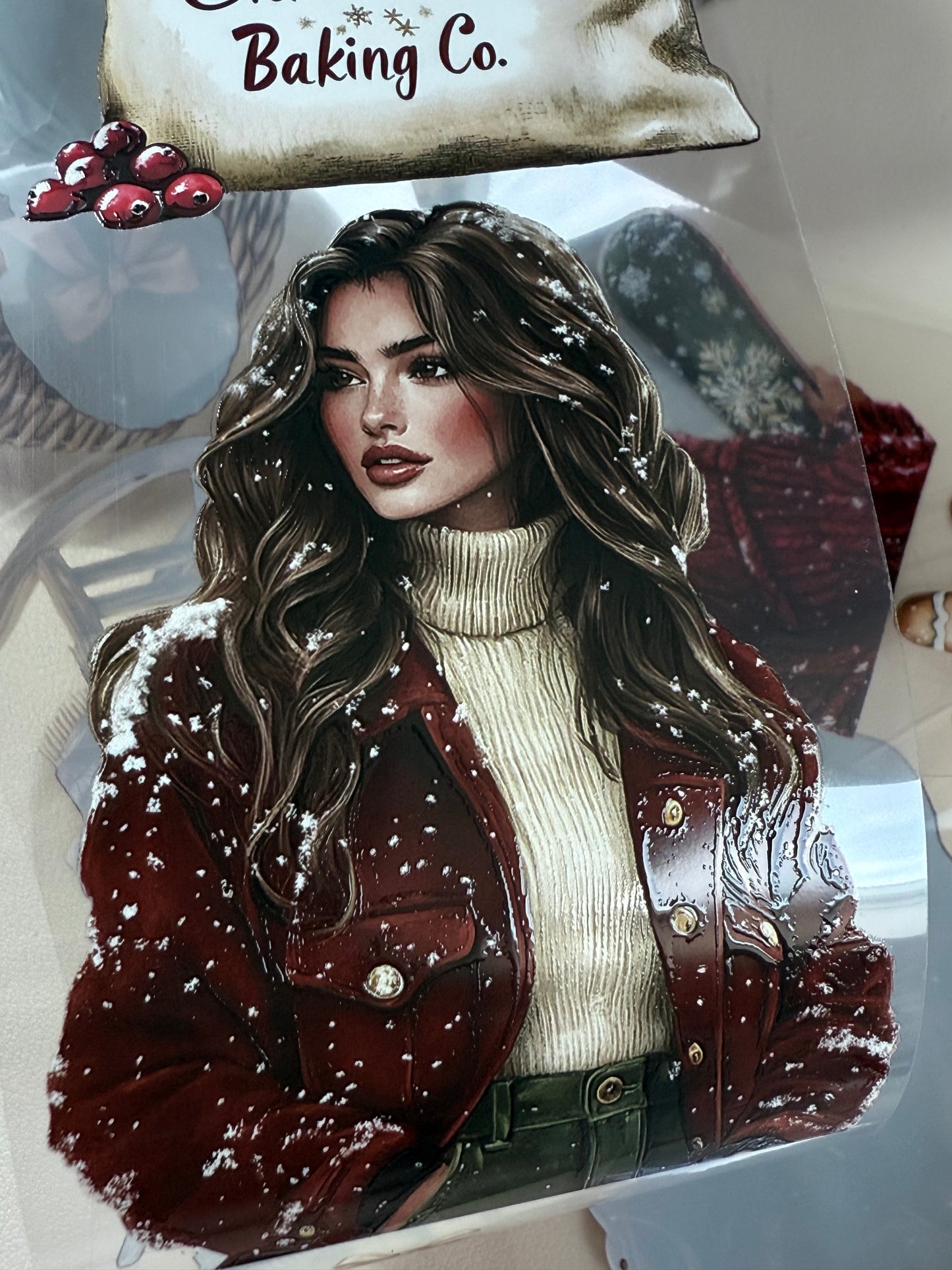 PET 3D raised Christmas  countryside and Peppermint mocha Noel tape,one roll fashion, junk journal, scrapbooking,bullet journal, card making.