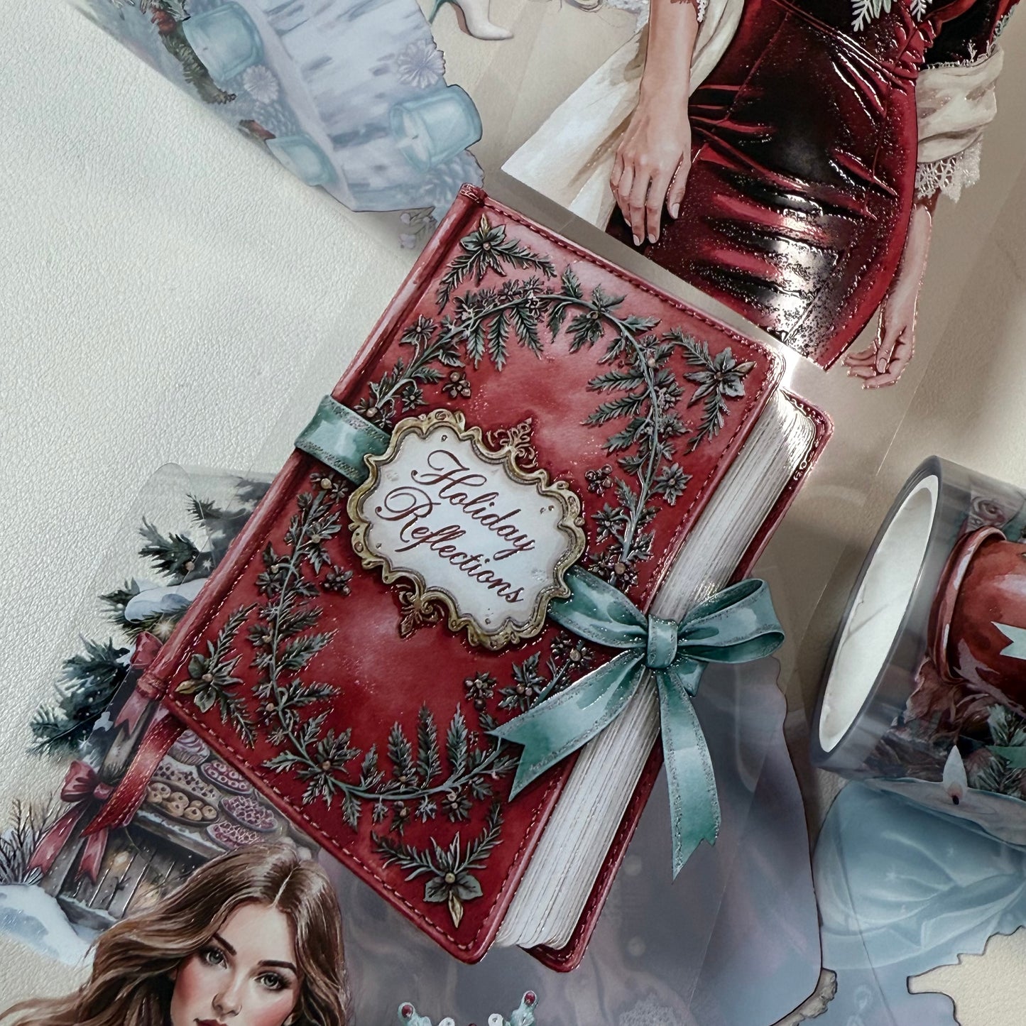 PET 3D raised Boho Christmas Classics and Cozy Christmas Glow tape,one roll fashion, junk journal, scrapbooking,bullet journal, card making.