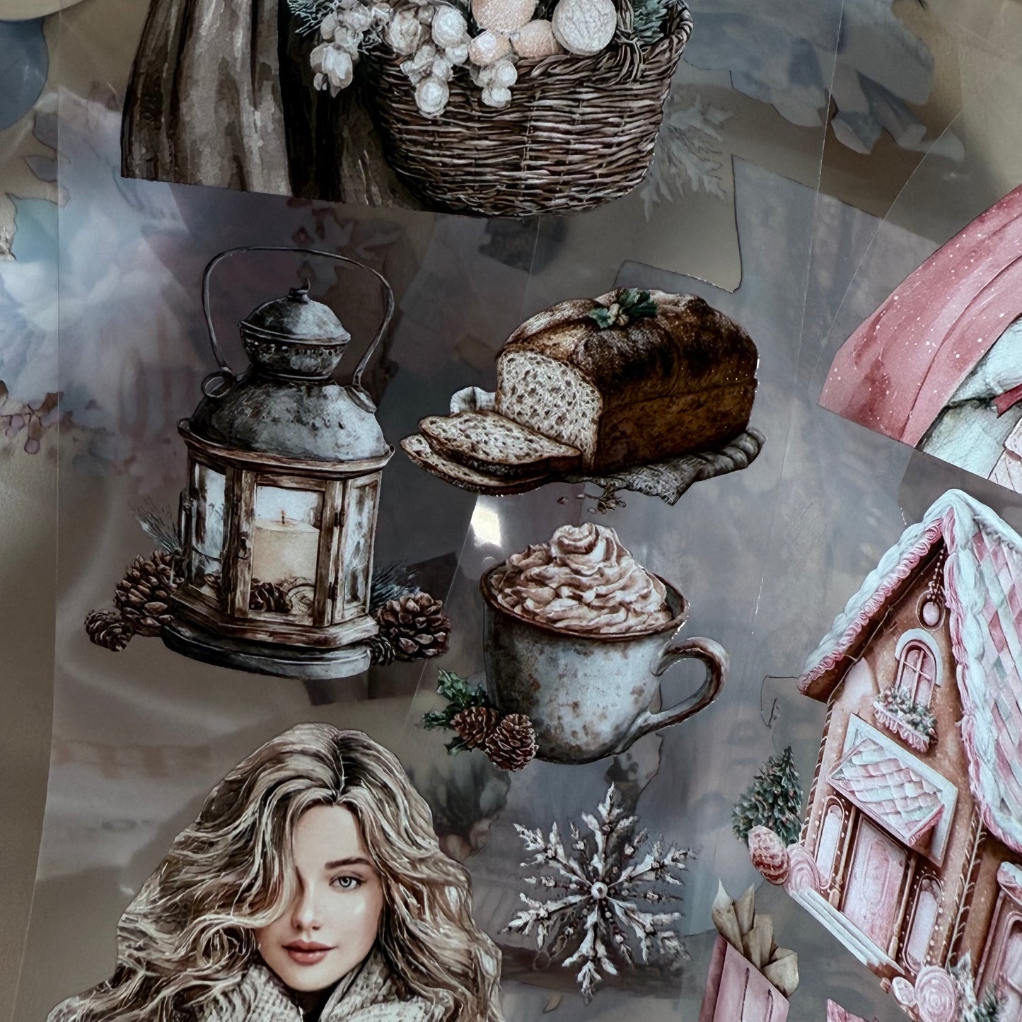 PET 3D raised Coquette and Farmhouse Christmas tape,one roll fashion, junk journal, scrapbooking,bullet journal, card making.