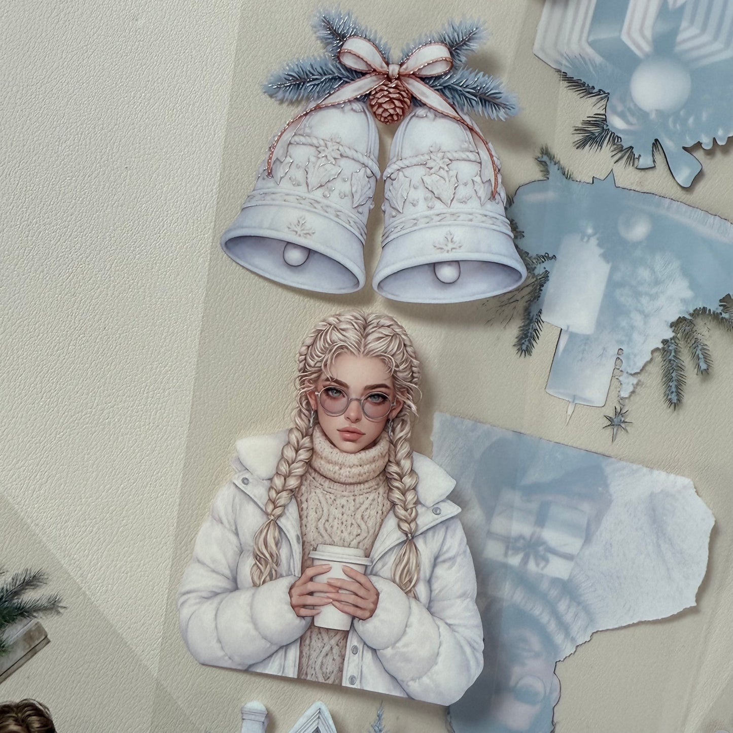 PET 3D raised Classy Old Money and White Luxe Crhistmas tape,one roll fashion, junk journal, scrapbooking,bullet journal, card making.