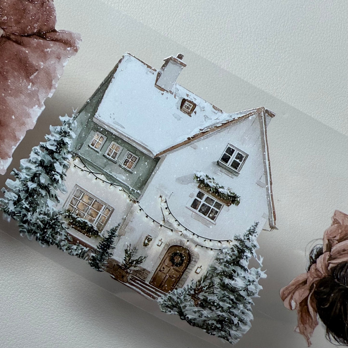 PET 3D raised Classic Christmas and Wooden Cabin tape,one roll fashion, junk journal, scrapbooking,bullet journal, card making.