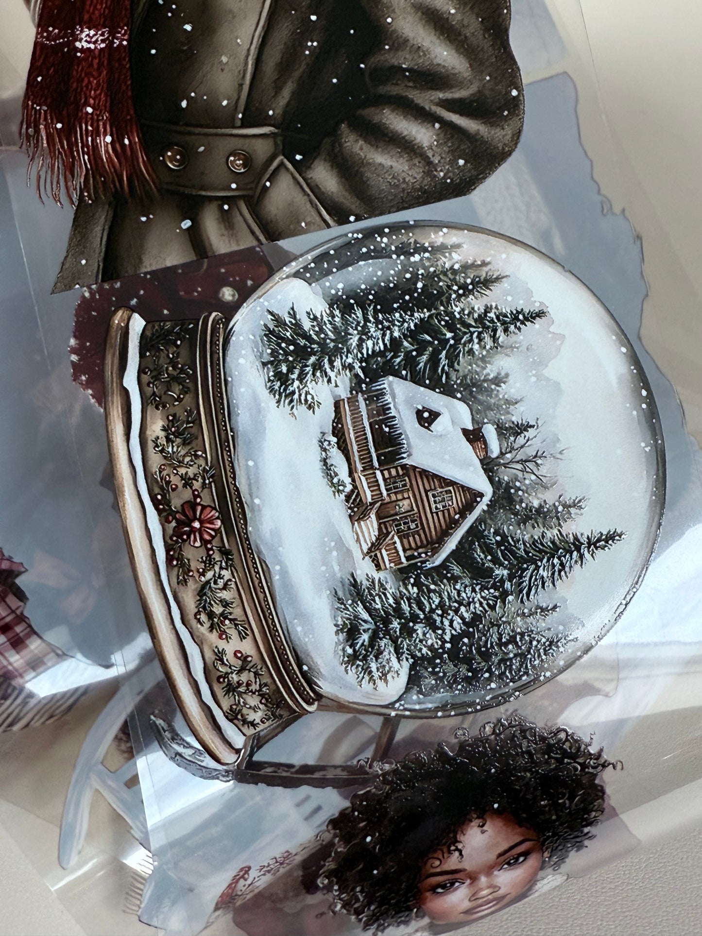 PET 3D raised Christmas  countryside and Peppermint mocha Noel tape,one roll fashion, junk journal, scrapbooking,bullet journal, card making.