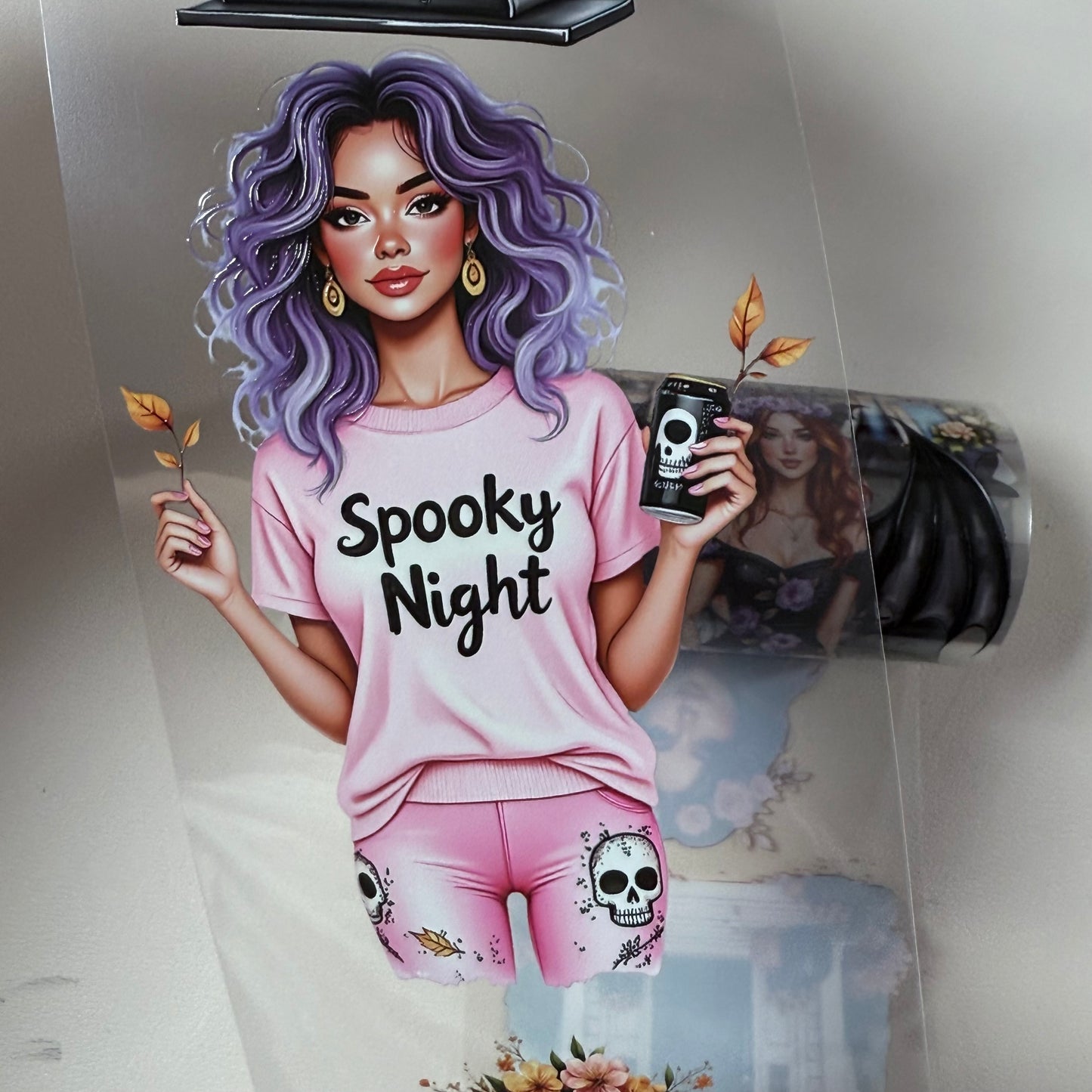 PET 3D raised Floral Halloween and movie night tape,one roll fashion, junk journal, scrapbooking,bullet journal, card making.