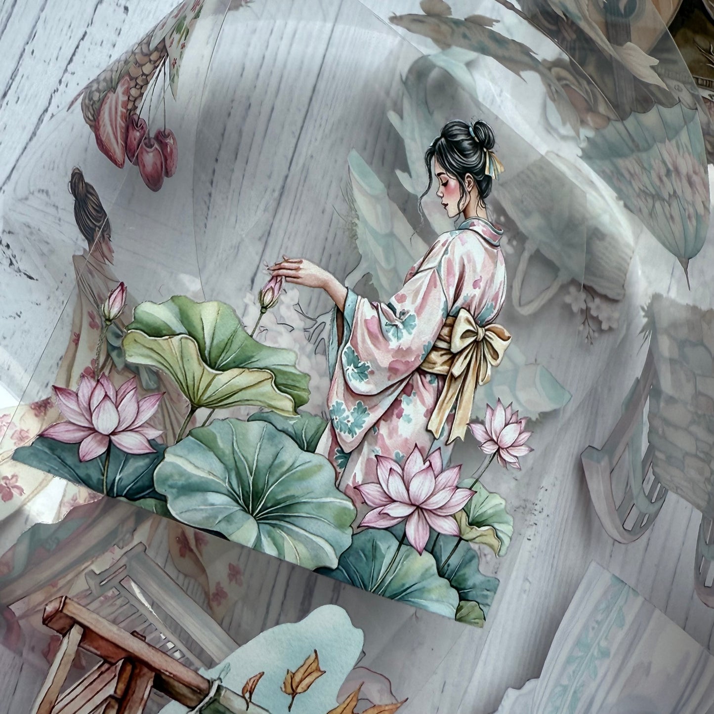 PET 3D raised Tranquil Garden and  Rustic Fairytale tape,one roll fashion, junk journal, scrapbooking,bullet journal, card making.
