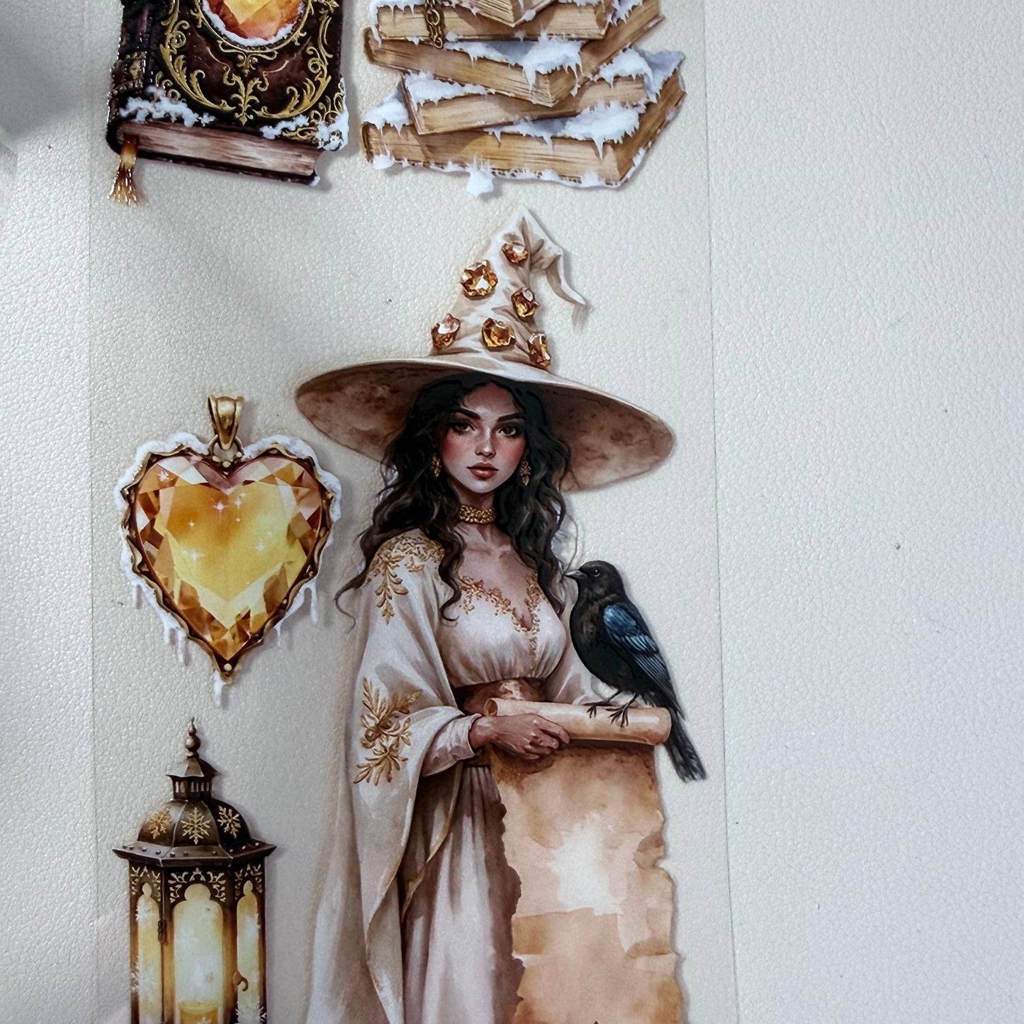 Citrine Winter Witch and  Pearl Winter Witch  PET 3D raised tape,one roll fashion, junk journal, scrapbooking,bullet journal, card making.