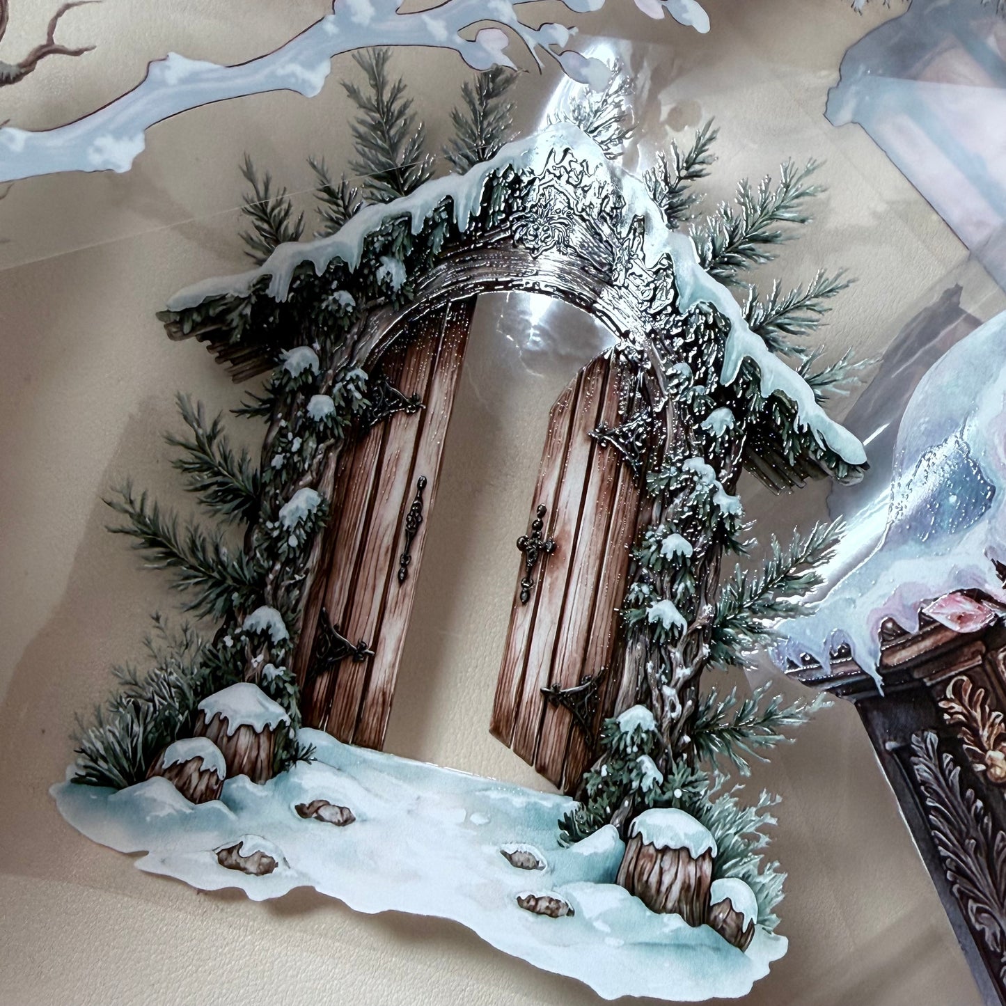 PET 3D raised Frosterd witch landscape tape,one roll fashion, junk journal, scrapbooking,bullet journal, card making.
