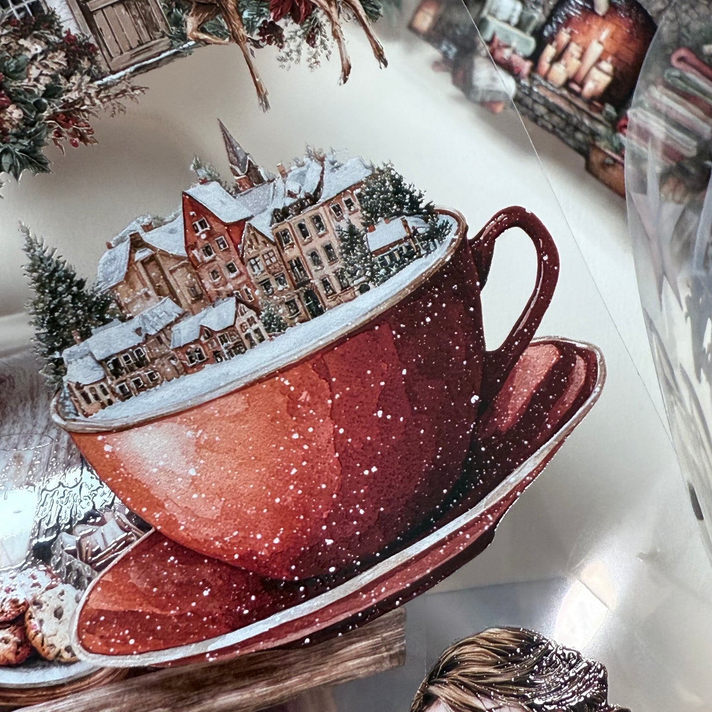 PET 3D raised Winter Hygge and Christmas Cottage tape,one roll fashion, junk journal, scrapbooking,bullet journal, card making.