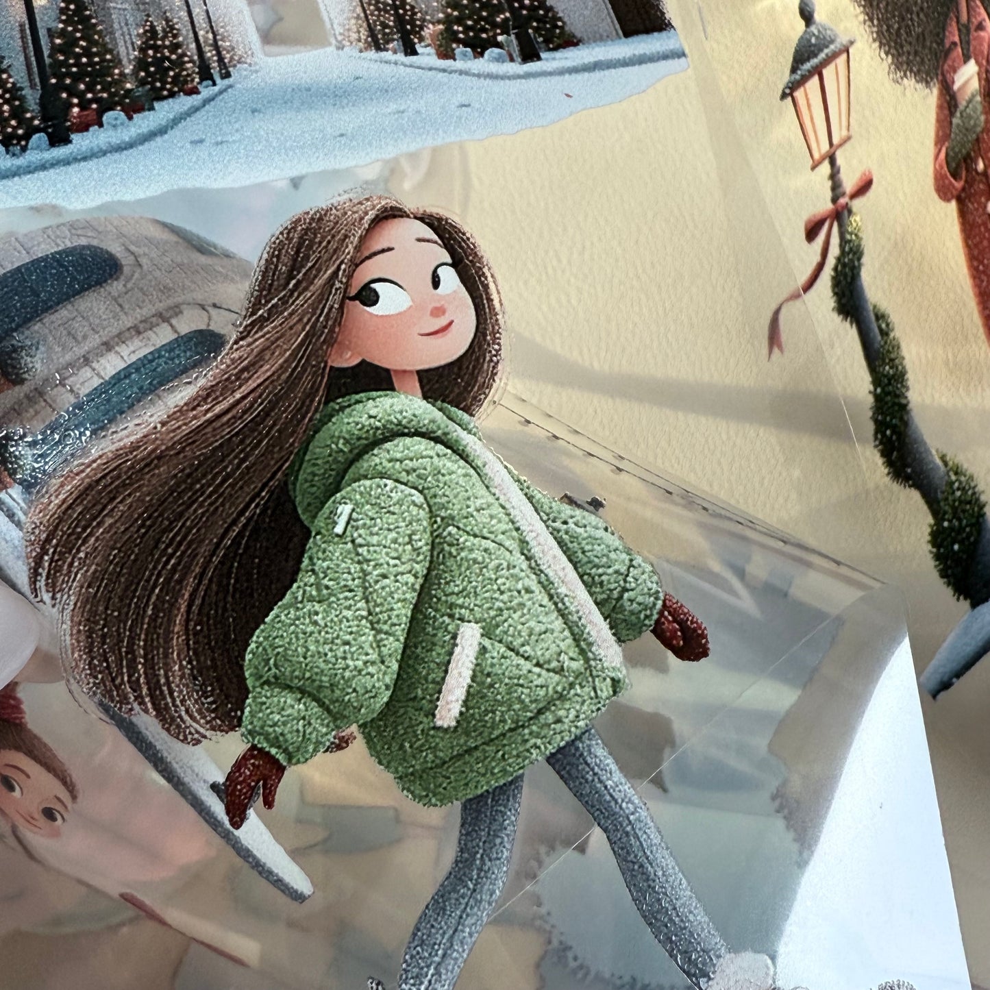 PET 3D raised Whimsical City  and Green winter tape,one roll fashion, junk journal, scrapbooking,bullet journal, card making.