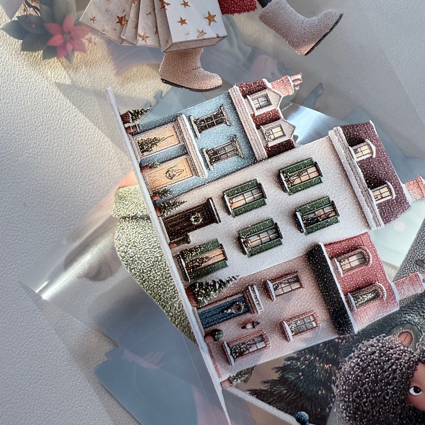 PET 3D raised Whimsical City  and Green winter tape,one roll fashion, junk journal, scrapbooking,bullet journal, card making.