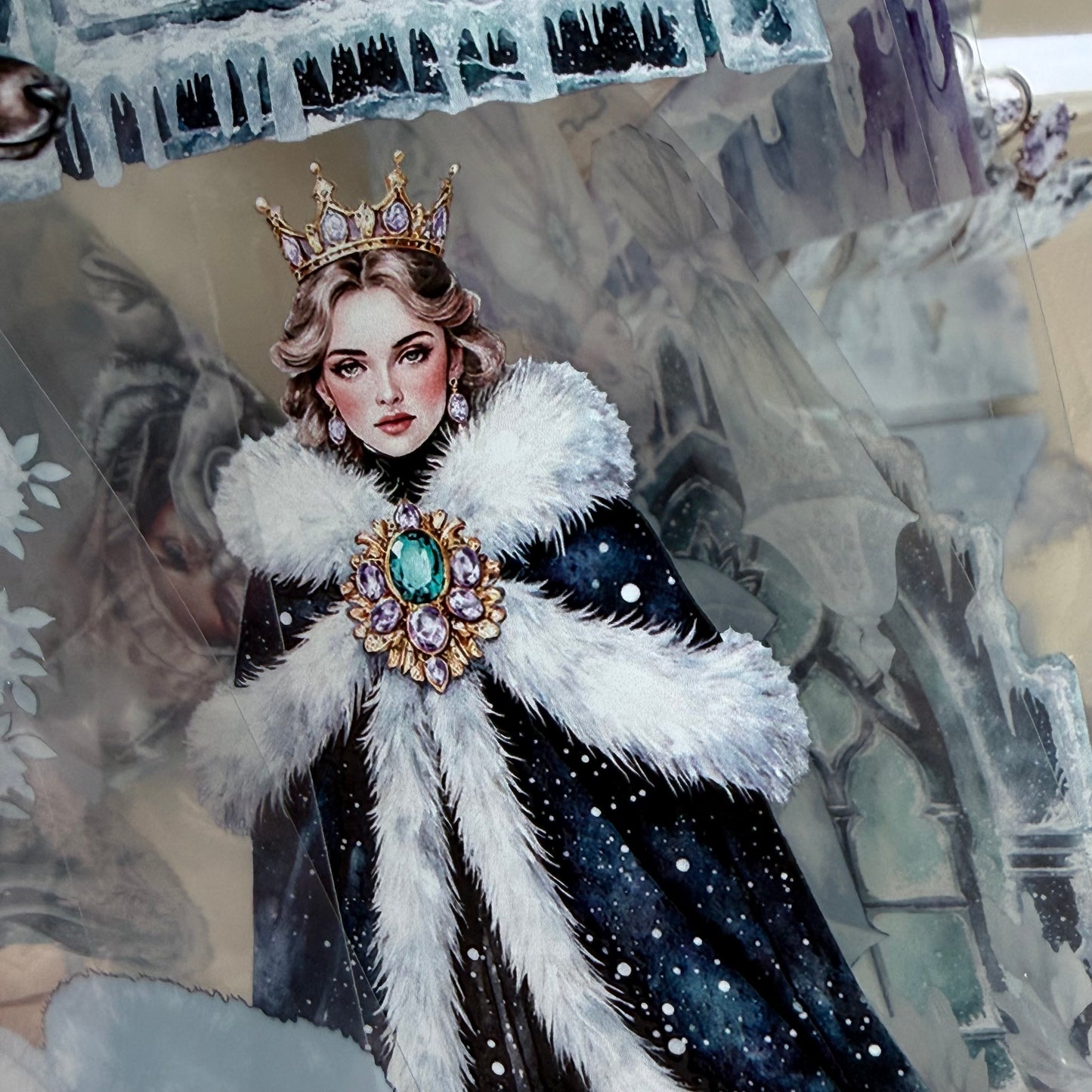Starlit Tundra Princess and  Aurora Wolf Pack PET 3D raised tape,one roll fashion, junk journal, scrapbooking,bullet journal, card making.
