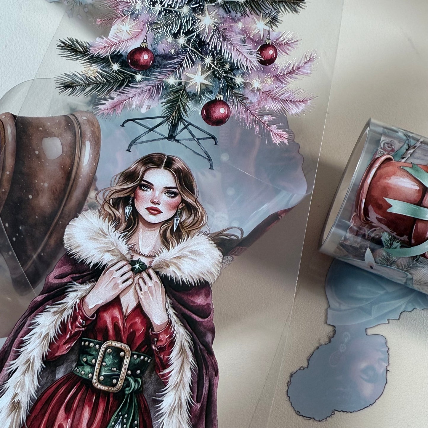 PET 3D raised Boho Christmas Classics and Cozy Christmas Glow tape,one roll fashion, junk journal, scrapbooking,bullet journal, card making.